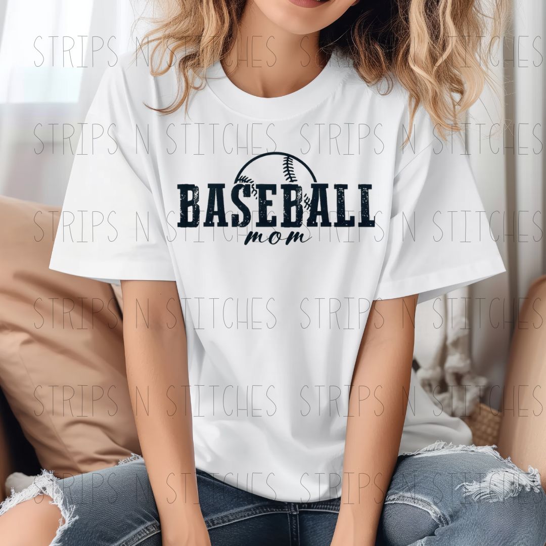 Baseball Mom Ball & Black Text DTF Transfer
