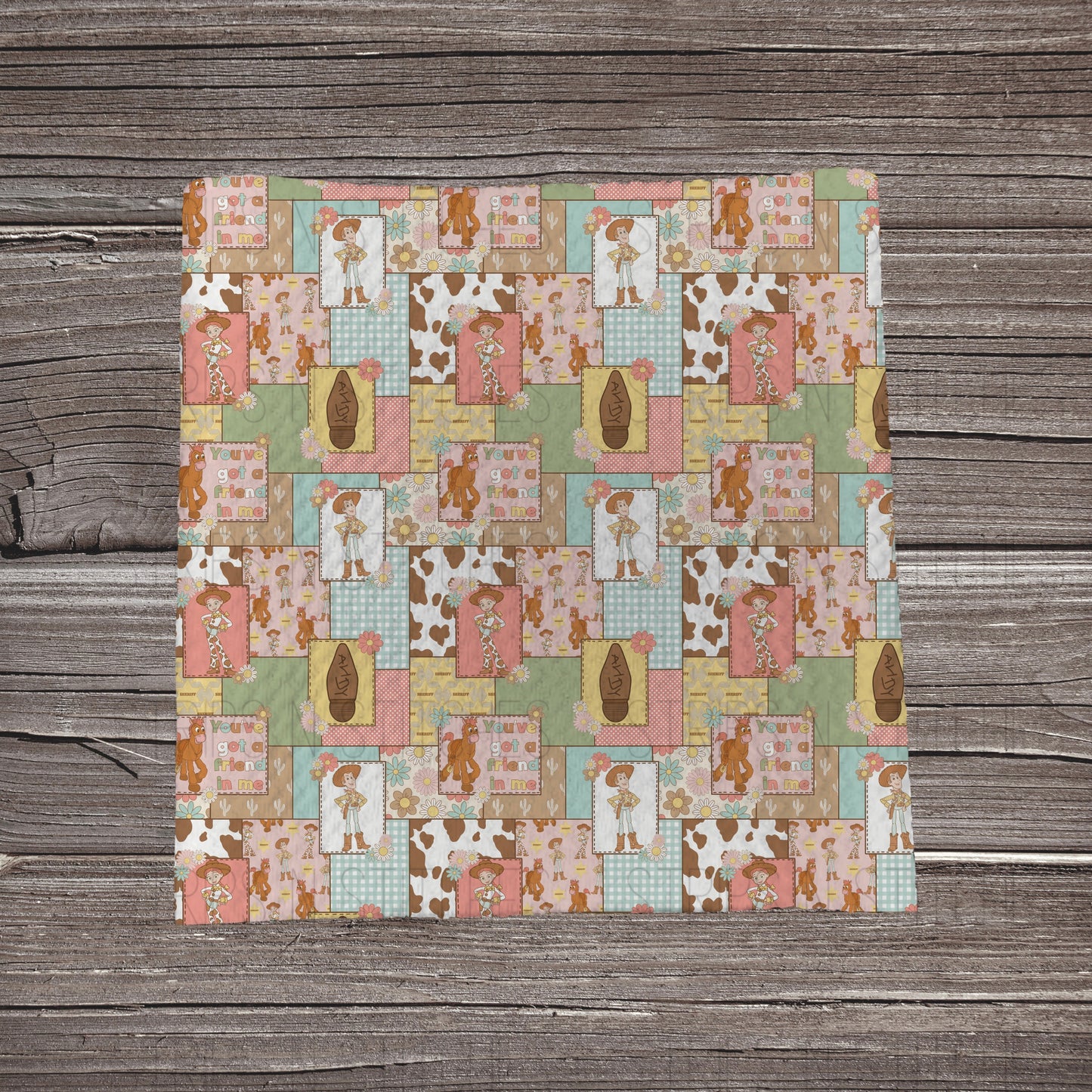 Pastel Muted Toys Patchwork | Fabric Strip- Bow Making- Headwrap- Scrunchies