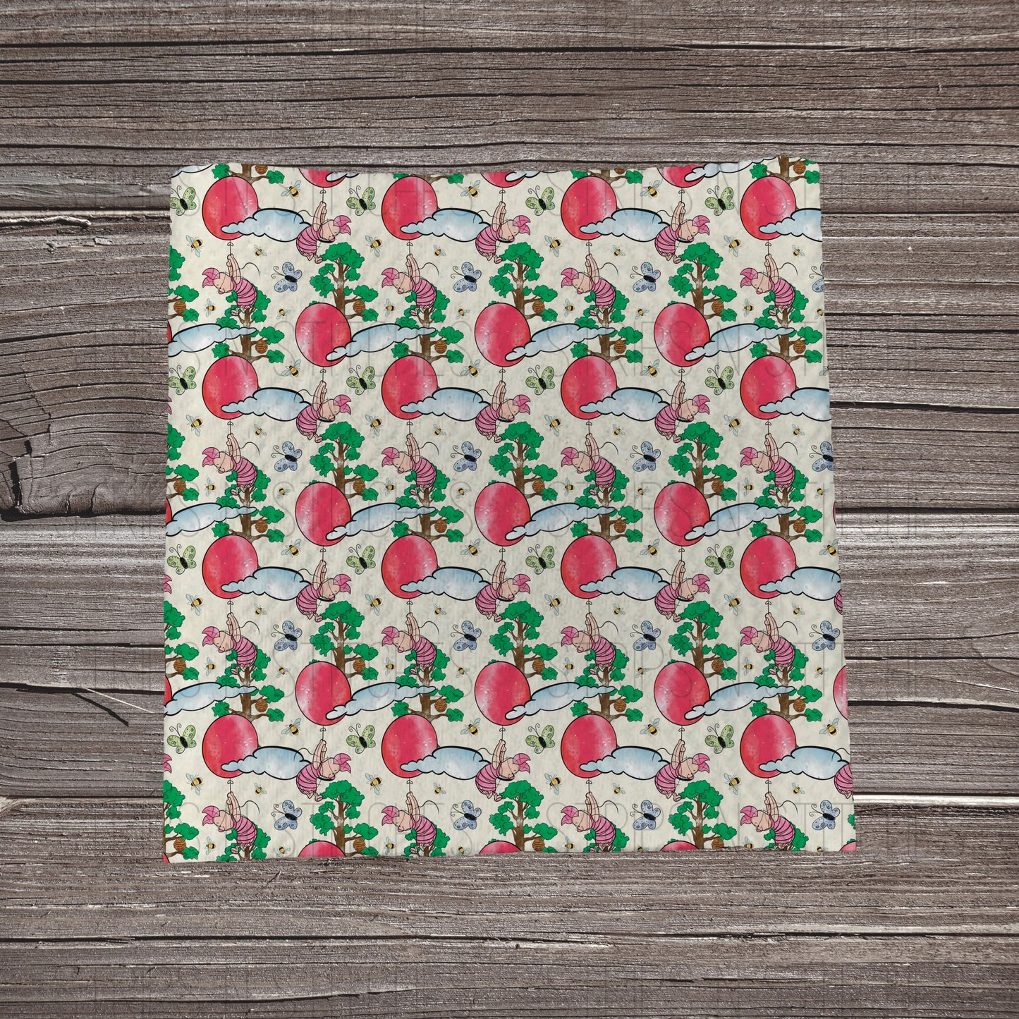 Pink Pig, Trees & Balloon | Fabric Strip- Bow Making |