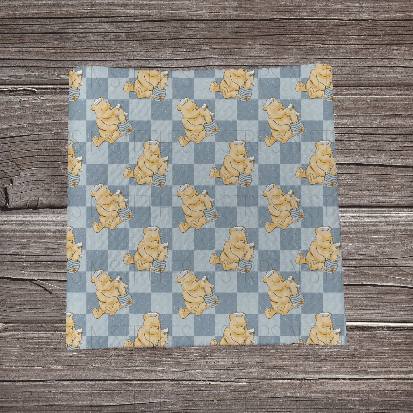 Blue Checkered Bear | Fabric Strip- Bow Making- Headwraps- Scrunchieshma