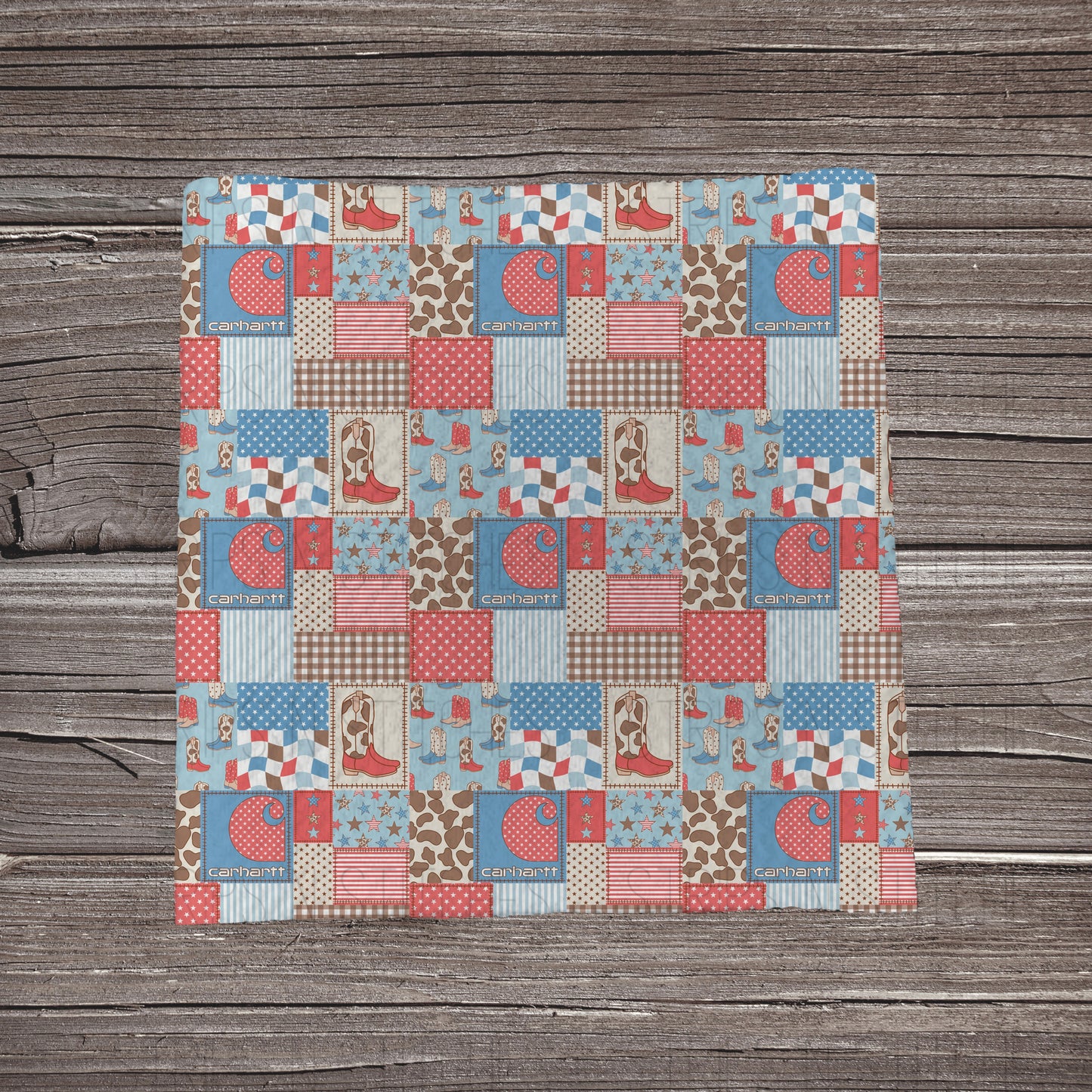 Red, White & Blue Carhartt Cowboy Patchwork | Bullet Fabric Strip | Bow Making | Scrunchie | Headwraps