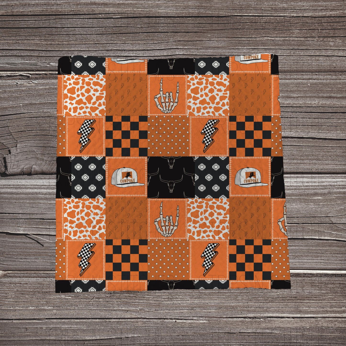 Black & Orange Cowpoke Patchwork | Fabric Strip | Bow Making | Headwrap | Scrunchies