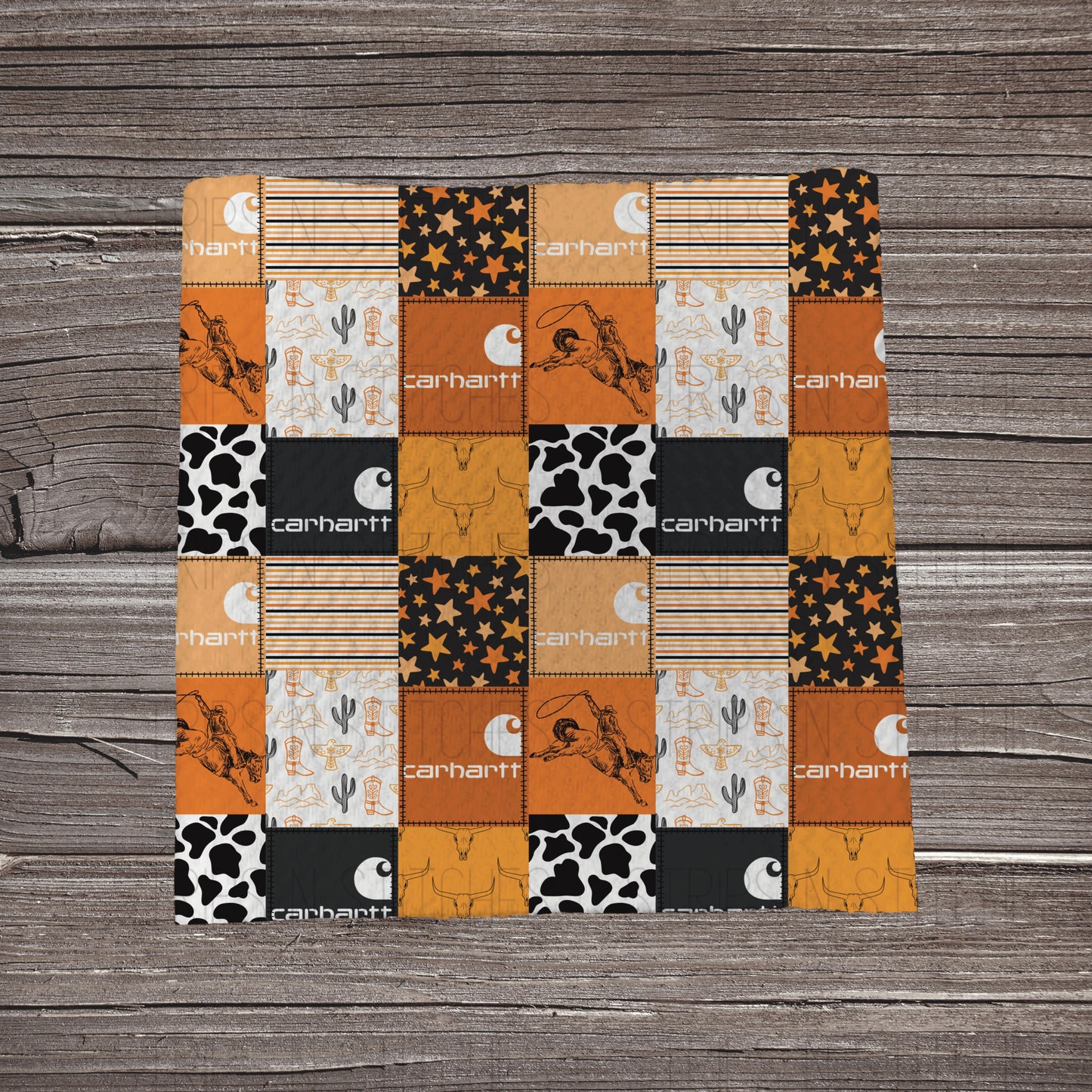 Black & Orange Western Carhartt Patchwork | Fabric Strip | Bow Making | Headwrap | Scrunchies