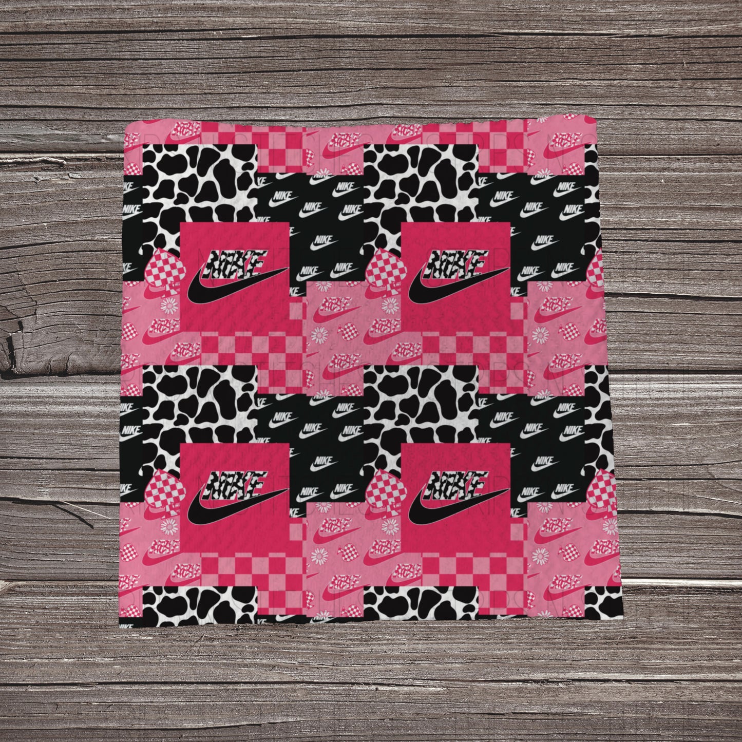 Bright Pink & Black Nike Patchwork | Fabric Strip | Bow Making | Headwrap | Scrunchies