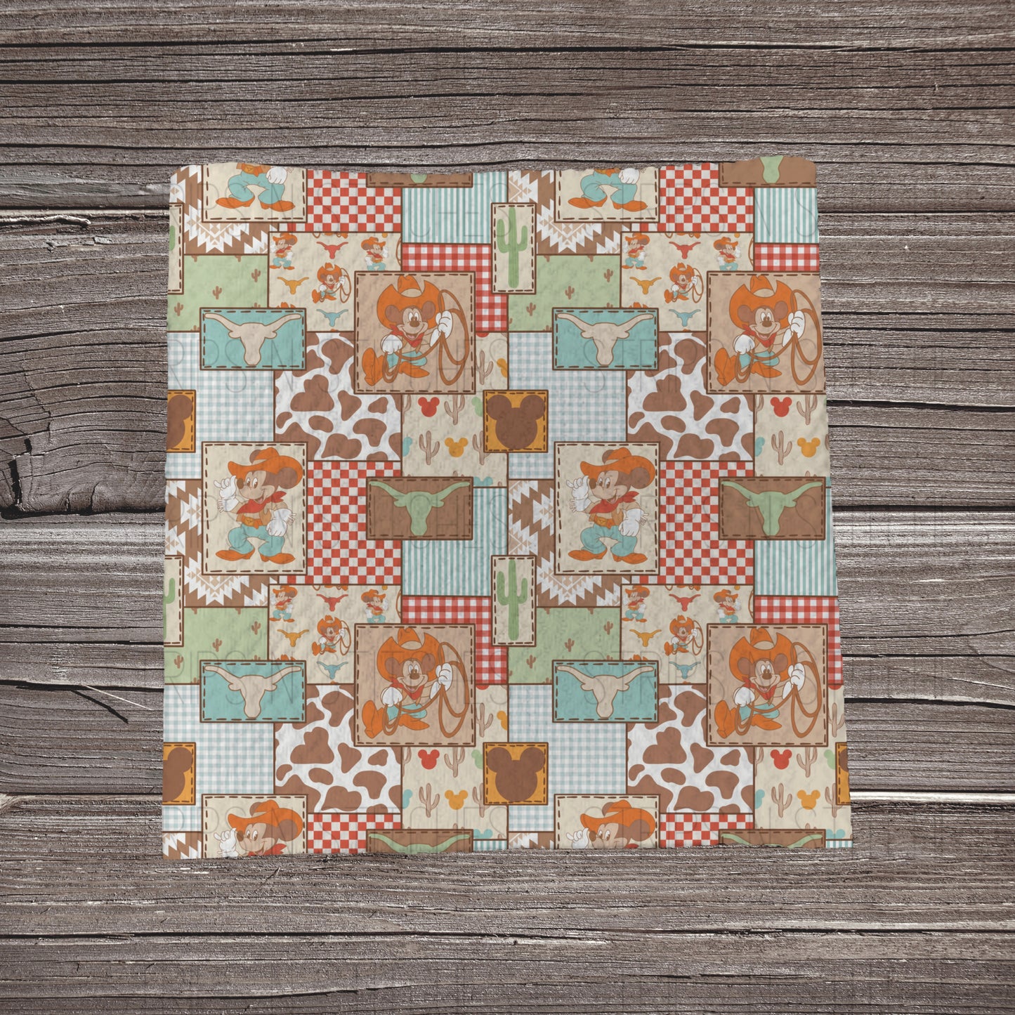 Cowboy Mouse Patchwork | Fabric Strip- Bow Making- Headwrap- Scrunchies