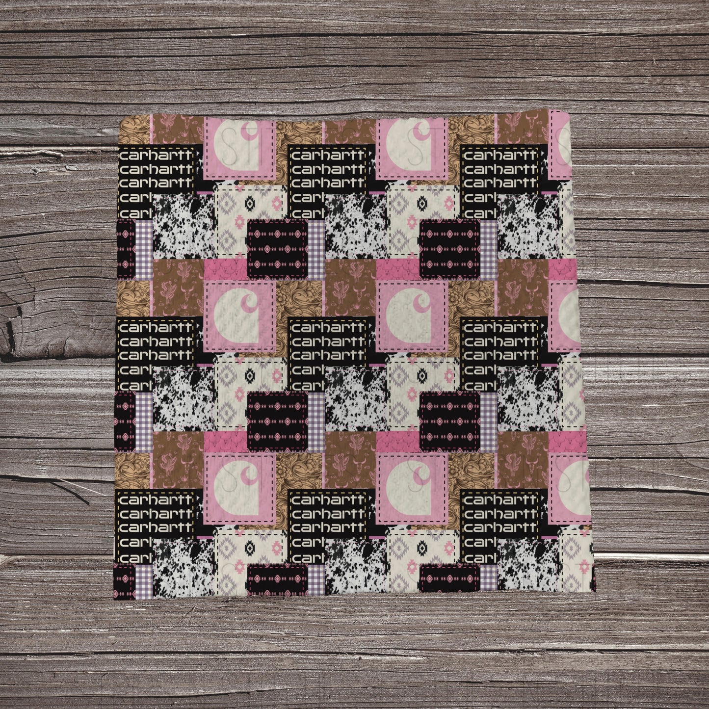 Pink & Brown Carhartt Patchwork | Bullet Fabric Strip | Bow Making | Scrunchie | Headwraps