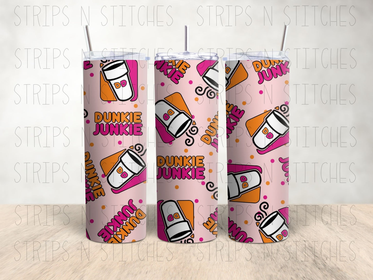 Dunkie Junkie- 20 Oz Stainless Steel Tumbler with Lid & Straw