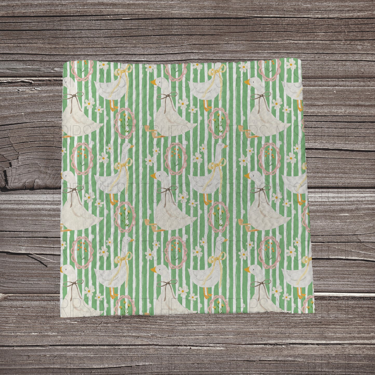 Green Striped Geese | Fabric Strip- Bow Making- Headwrap- Scrunchies