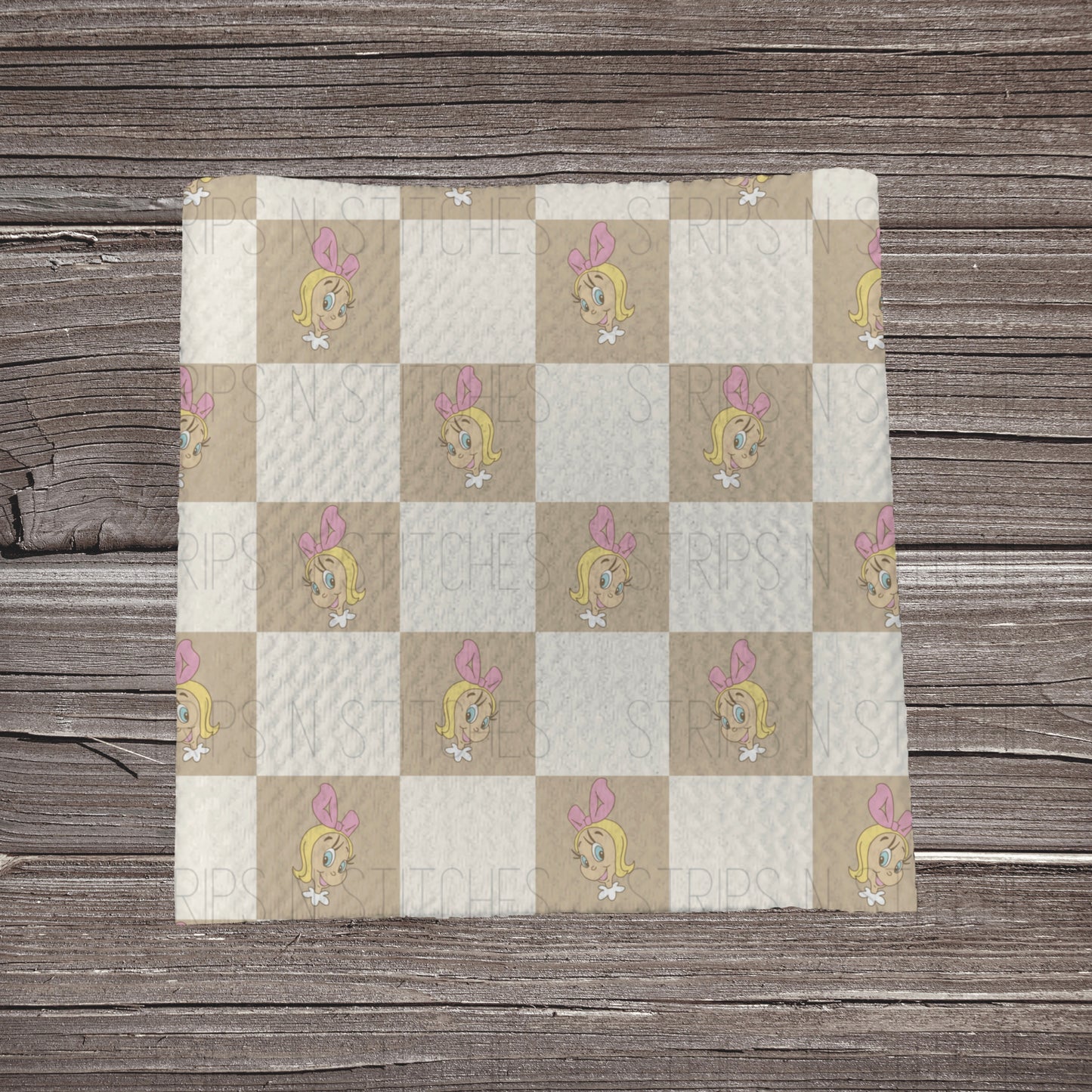 Muted Checkered Cindy Lou | Fabric Strip- Bow Making- Headwrap- Scrunchies