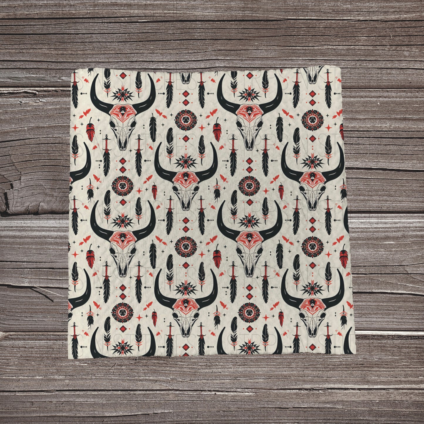 Skull & Feathers- Red | Bow Making | Headwrap | Scrunchies