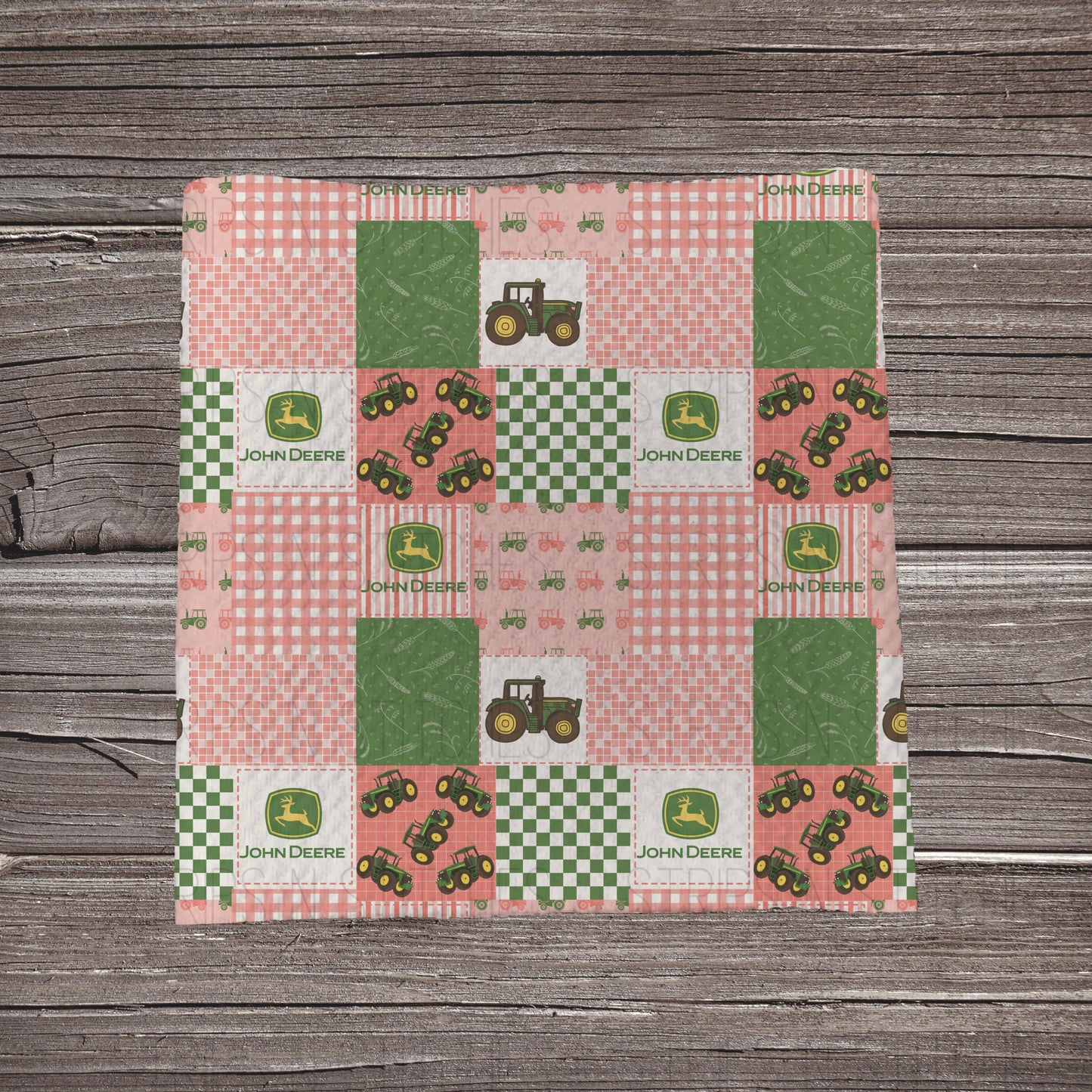 Muted Pink John Deere Patchwork | Fabric Strip- Bow Making- Headwrap- Scrunchies