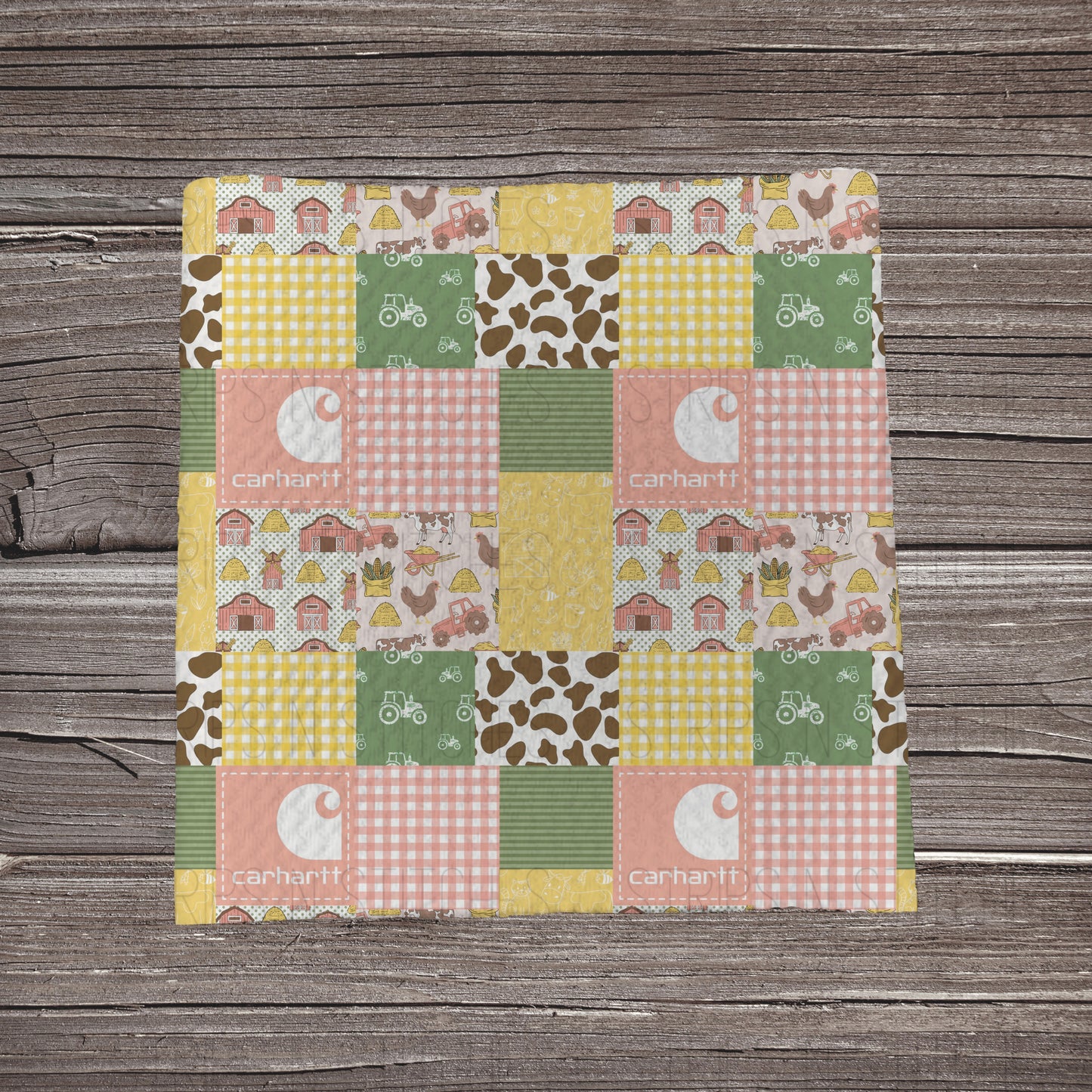 Pink Carhartt Farm Patchwork | Fabric Strip- Bow Making- Headwrap- Scrunchies