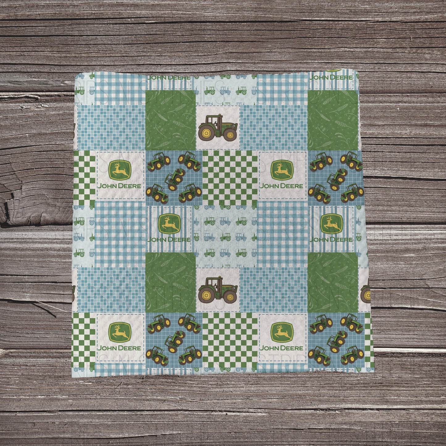 Muted Blue John Deere Patchwork | Fabric Strip- Bow Making- Headwrap- Scrunchies