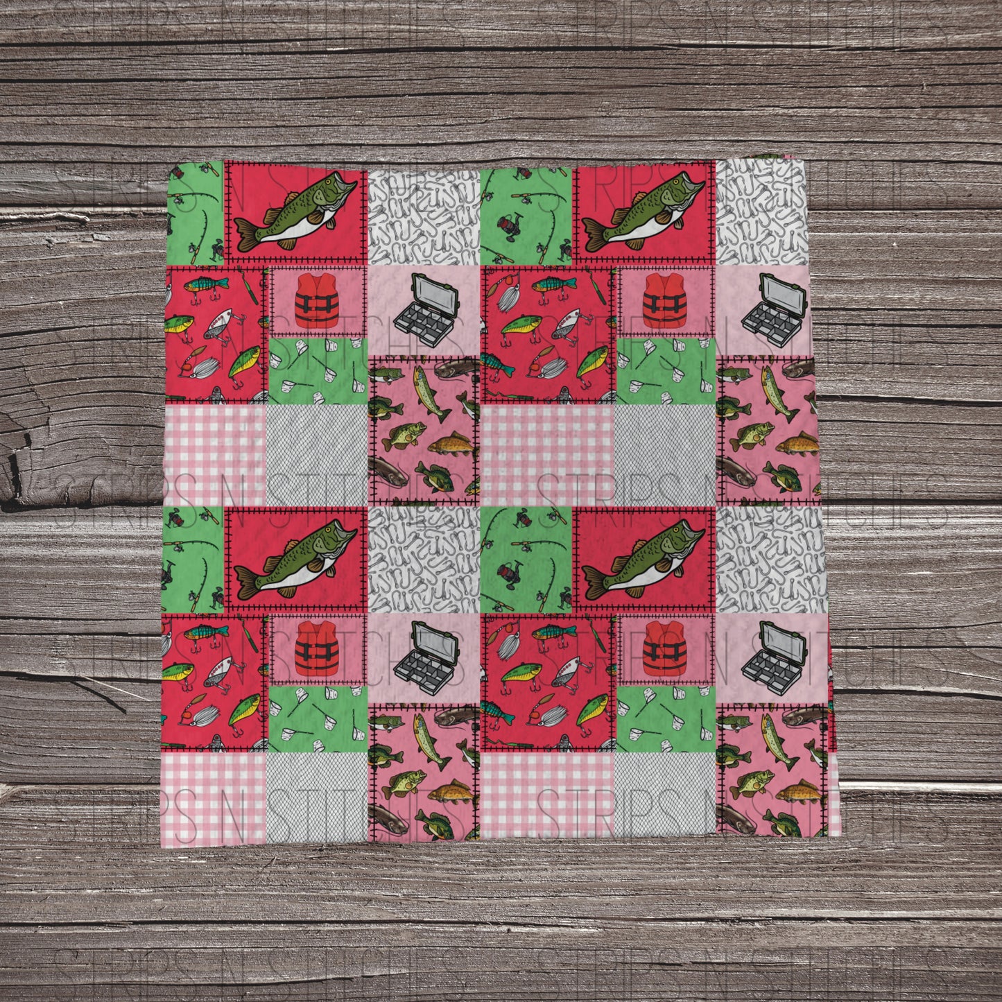Pink Gone Fishing Patchwork | Bullet Fabric Strip | Bow Making | Scrunchie |