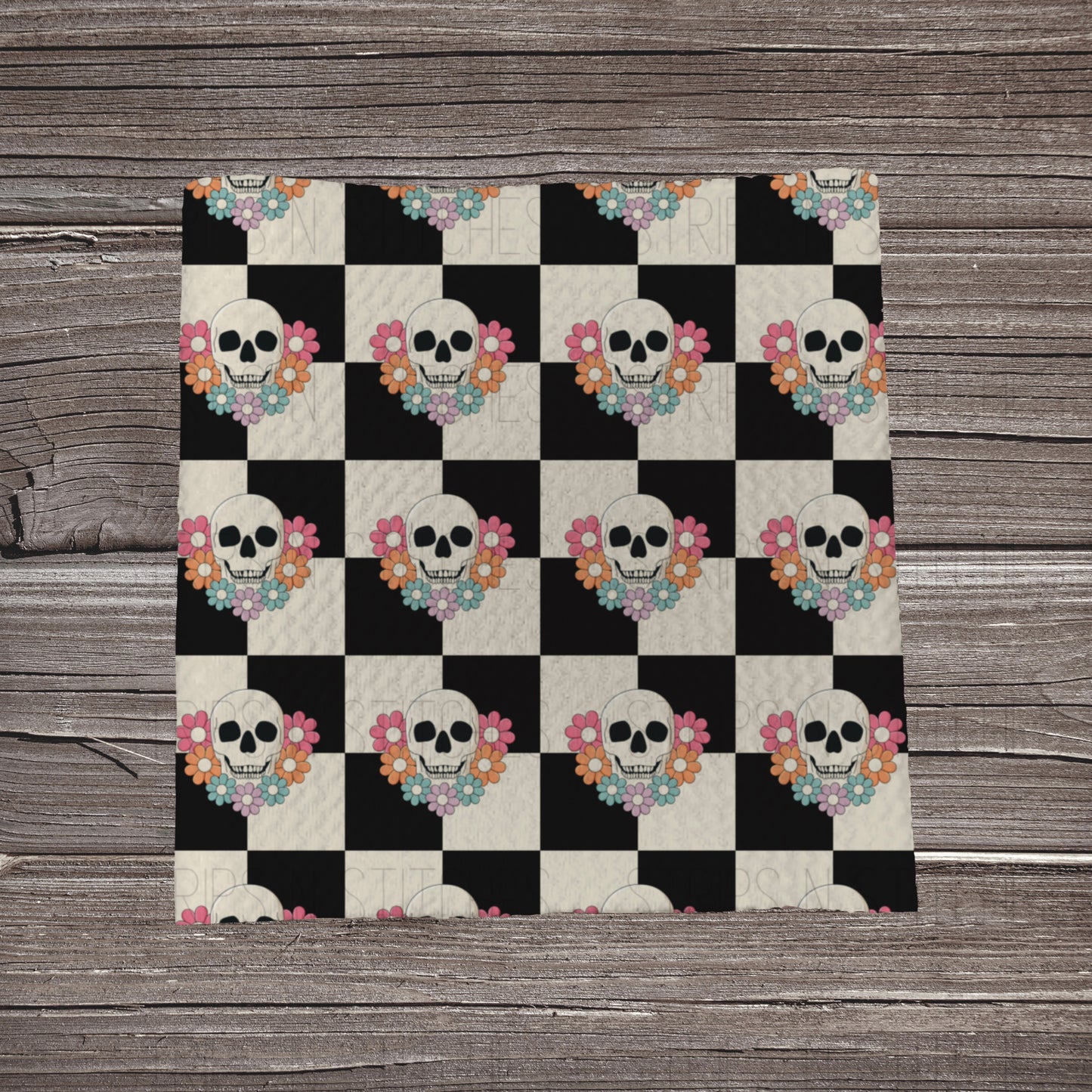 Checkered Floral Skulls | Fabric Strip- Bow Making- Headwraps- Scrunchies
