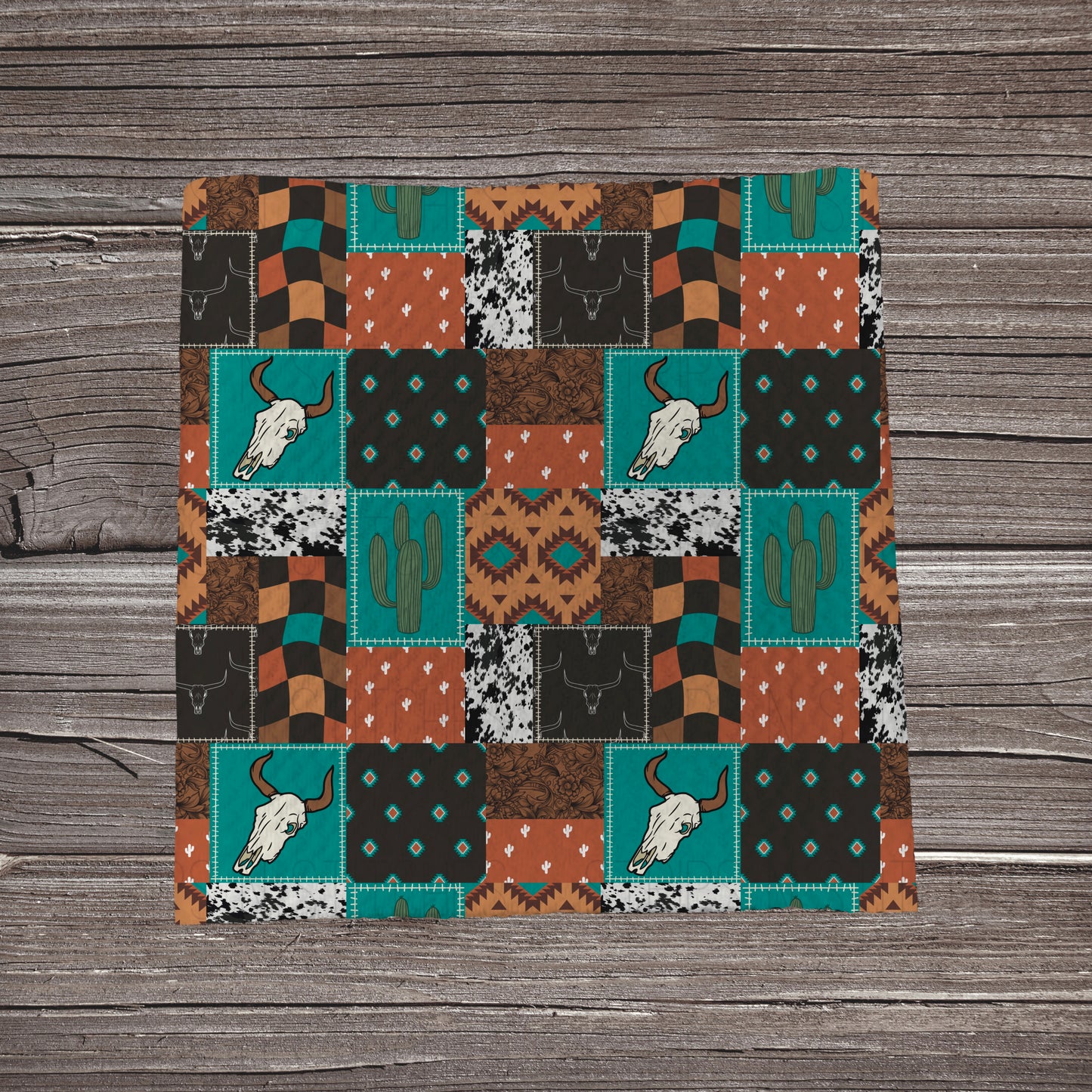 Howdy Browns & Teal Patchwork | Fabric Strip- Bow Making | Headwraps