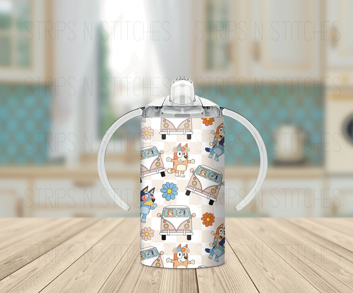 Muted Checkered Bluey - Grow with Me Tumbler- 12oz- Two Lids