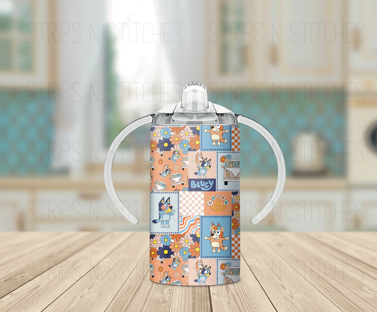 Bluey Floral Patchwork - Grow with Me Tumbler- 12oz- Two Lids