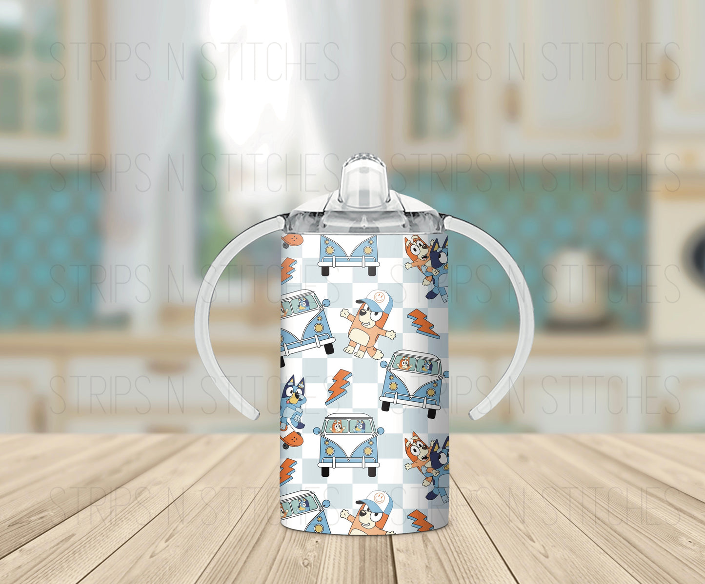 Blue Checkered Bluey - Grow with Me Tumbler- 12oz- Two Lids