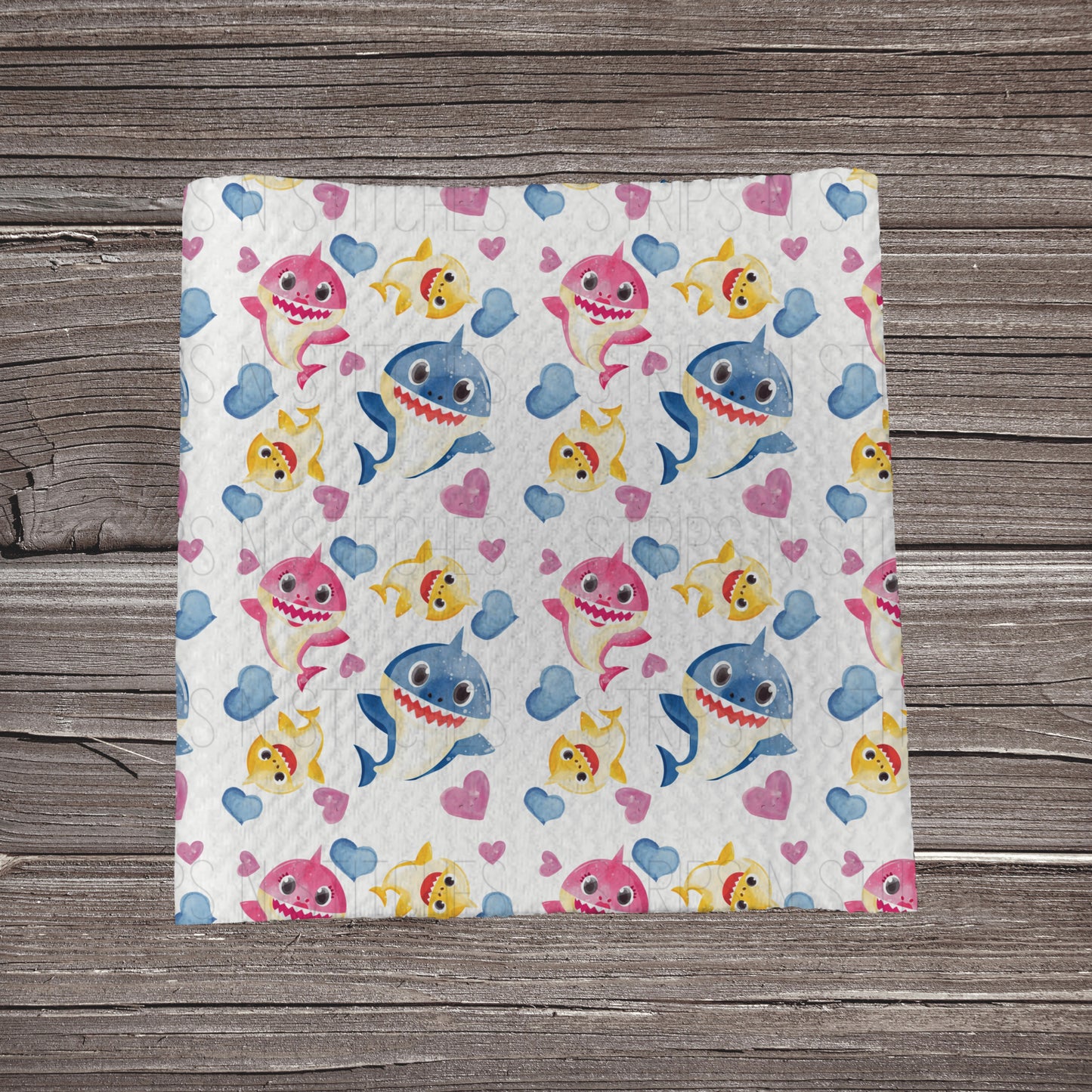 Shark Family with Hearts Fabric Strip- Bow Making- Headwrap- Scrunchies