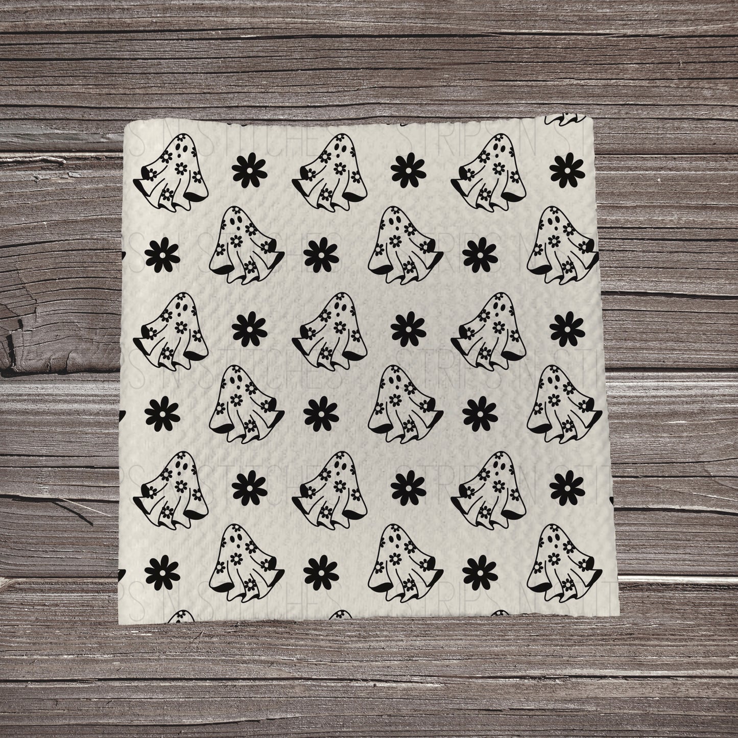 Black & White Ghosts & Flowers | Fabric Strip- Bow Making- Headwraps- Scrunchies