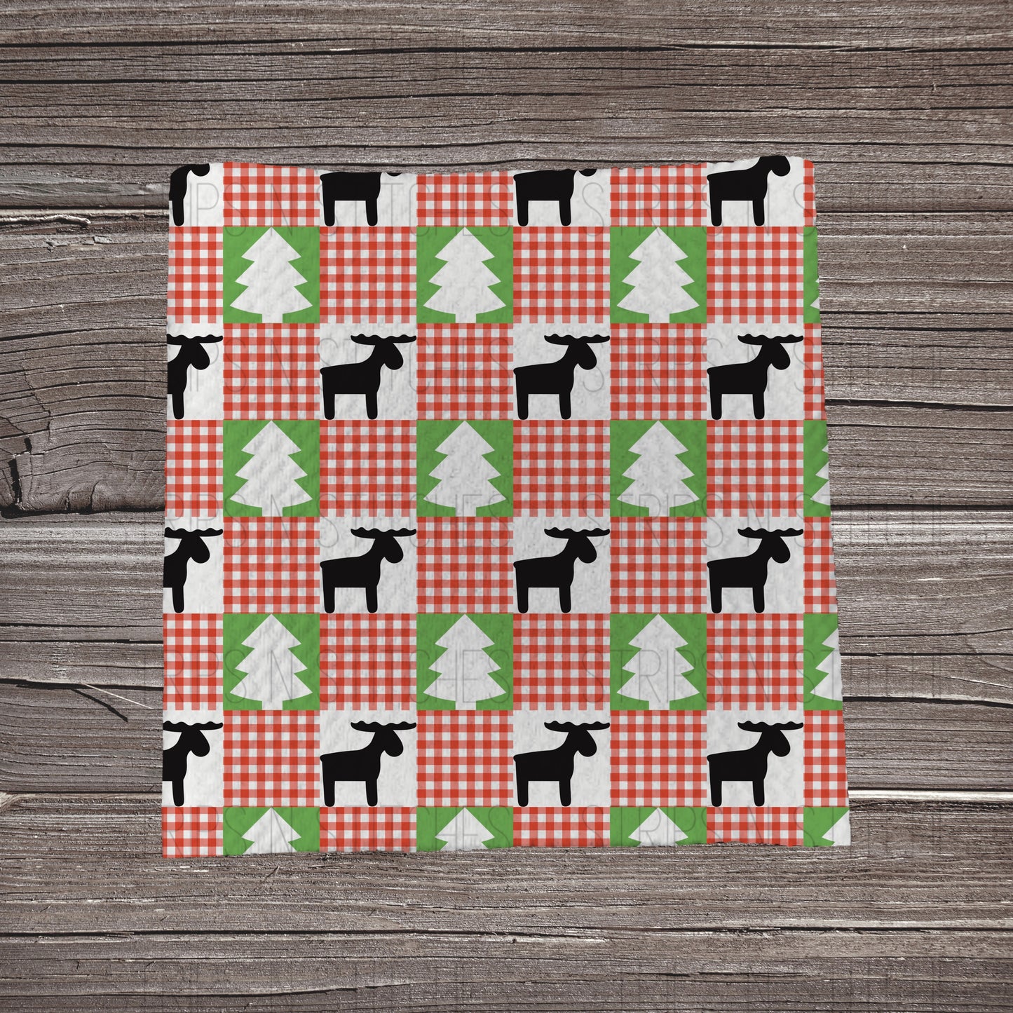 Checkered Moose & Trees | Fabric Strip | Bow Making | Headwrap | Scrunchies