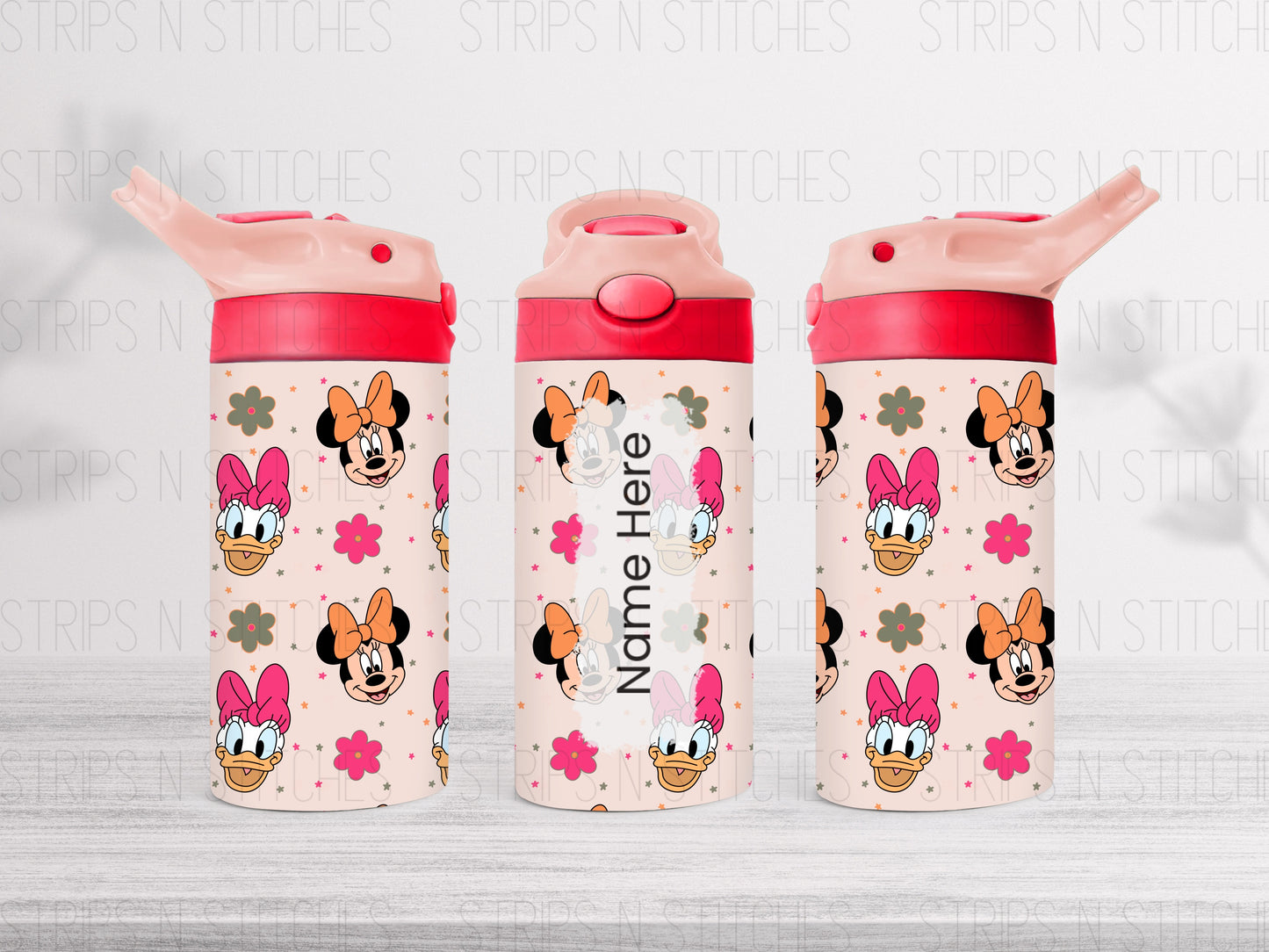 Minnie & Daisy Flowers- *Personalized* 12 Oz Flip Top Kids Tumbler- Spillproof - Stainless Steel