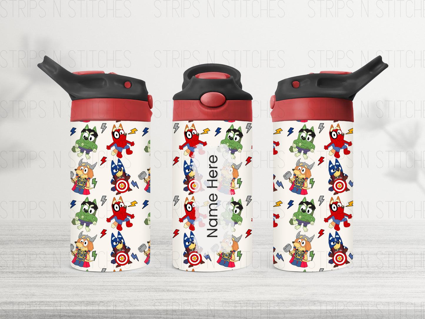Super Hero Blue Dog Friends - *Personalized* 12 Oz Flip Top Kids Tumbler- Spillproof - Stainless Steel