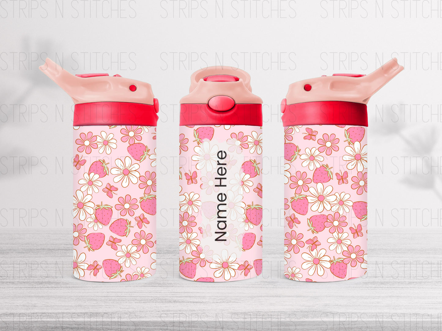 Strawberry Fields - *Personalized* 12 Oz Flip Top Kids Tumbler- Spillproof - Stainless Steel