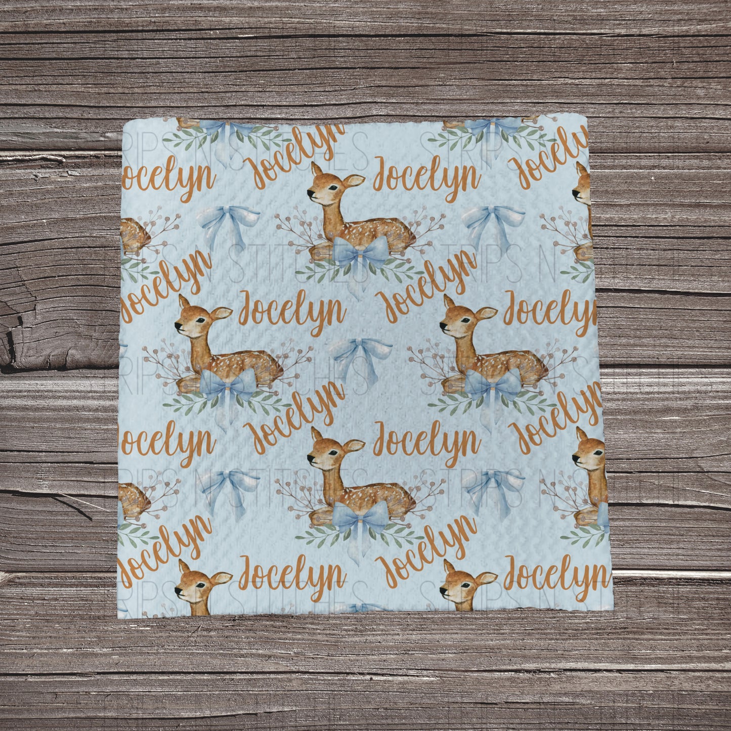 Sitting Deer CUSTOM NAME | Bullet Fabric Strip | Bow Making | Scrunchie | Headwraps