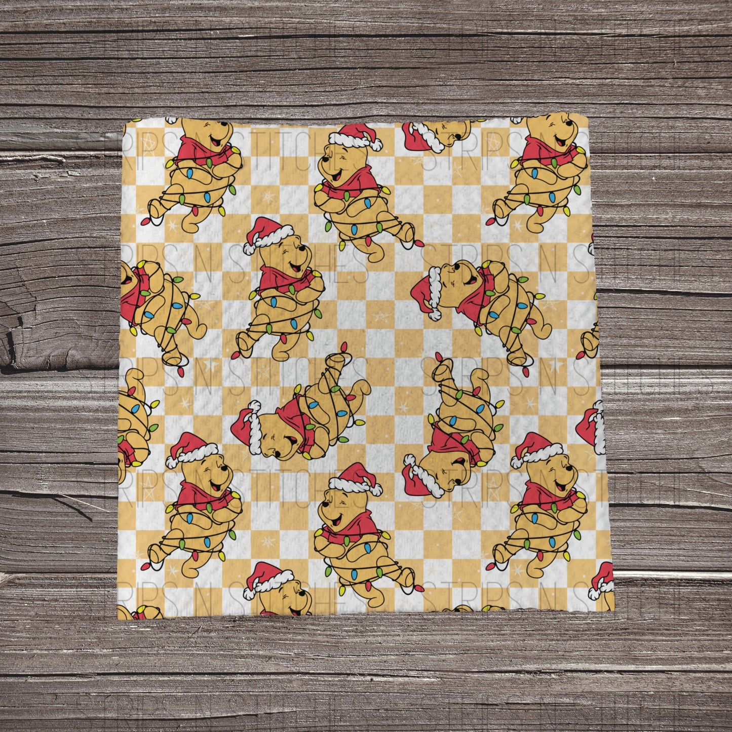 Yellow Checkered Christmas Bear | Fabric Strip- Bow Making- Headwrap- Scrunchies