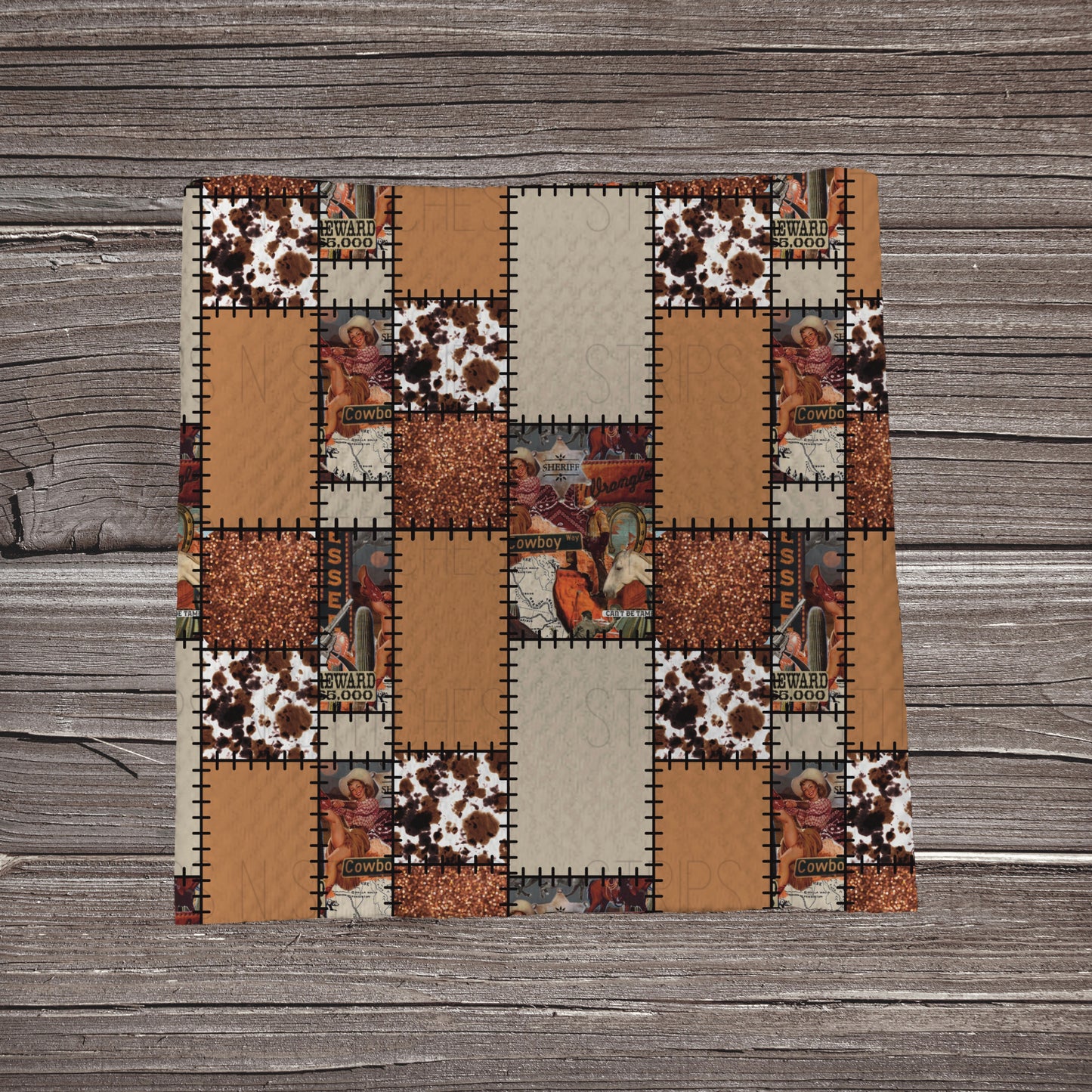 Brown Cowboy Patchwork | Bullet Fabric Strip | Bow Making | Scrunchie | Headwraps