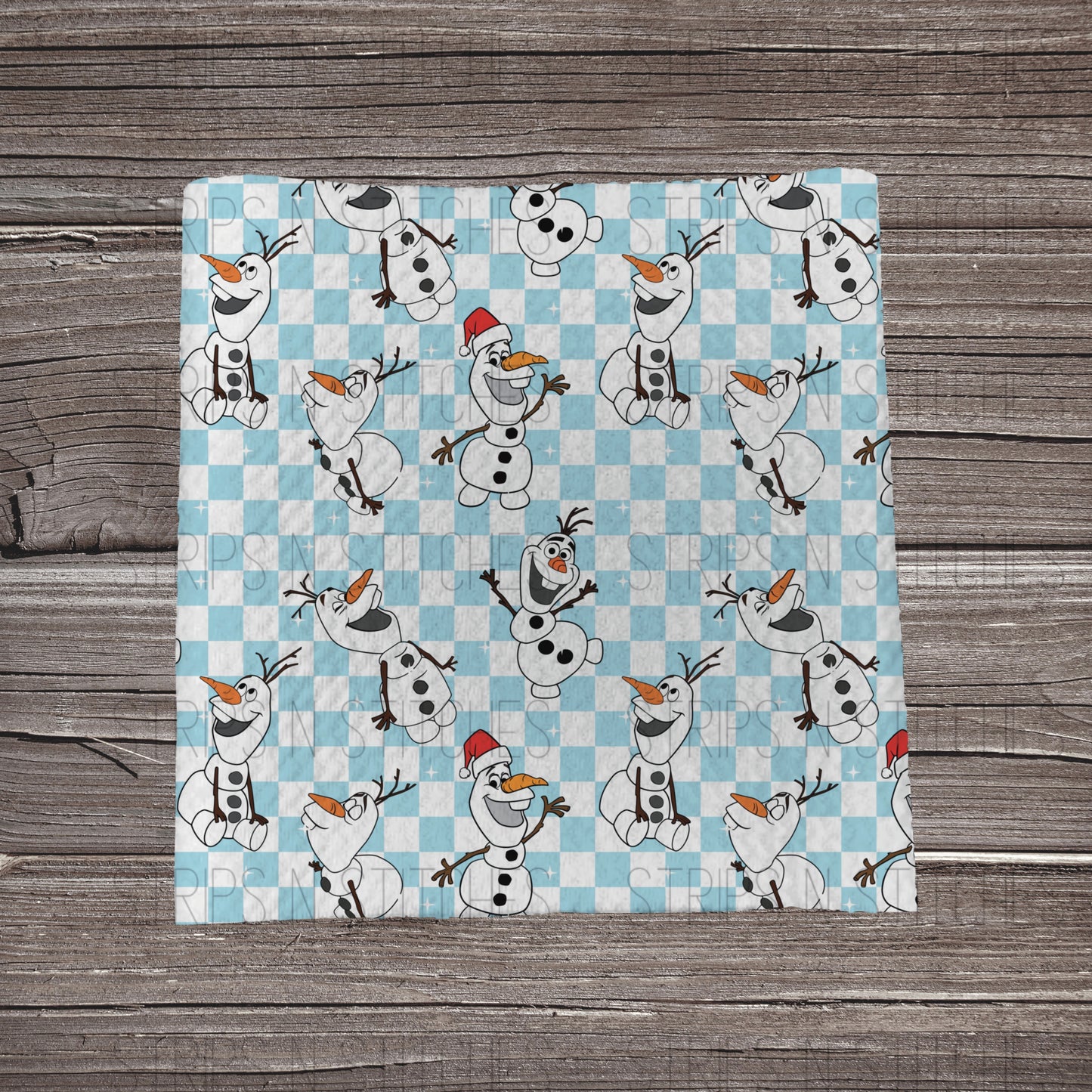Blue Checkered Snowman | Fabric Strip- Bow Making- Headwrap- Scrunchies