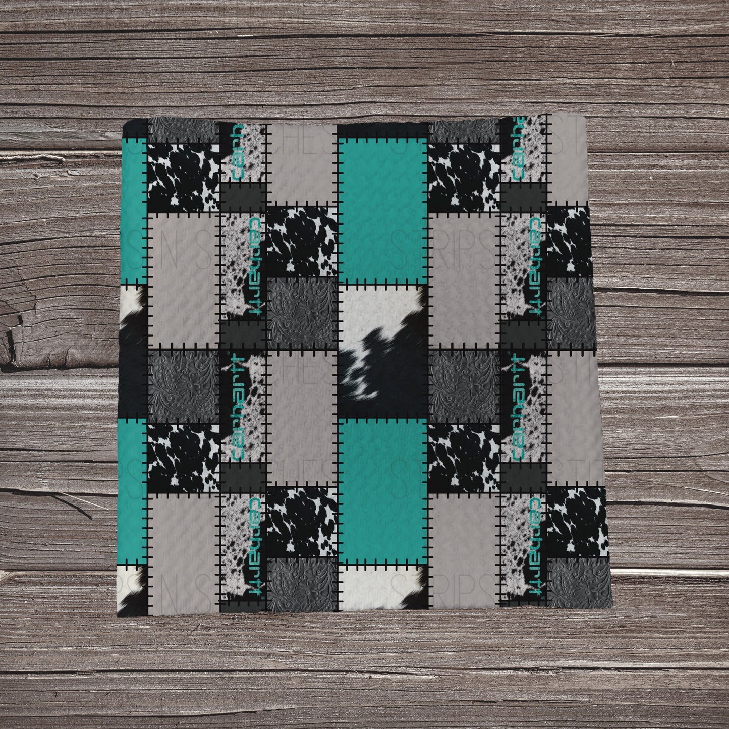 Teal Carhartt Patchwork | Fabric Strip- Bow Making- Headwraps- Scrunchies