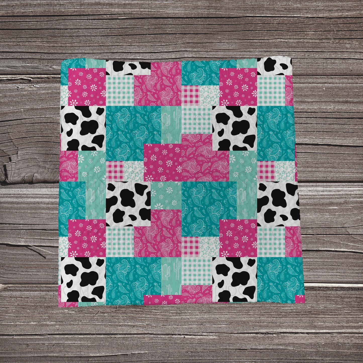 Pink & Teal Western Patchwork | Bullet Fabric Strip | Bow Making | Scrunchie | Headwraps