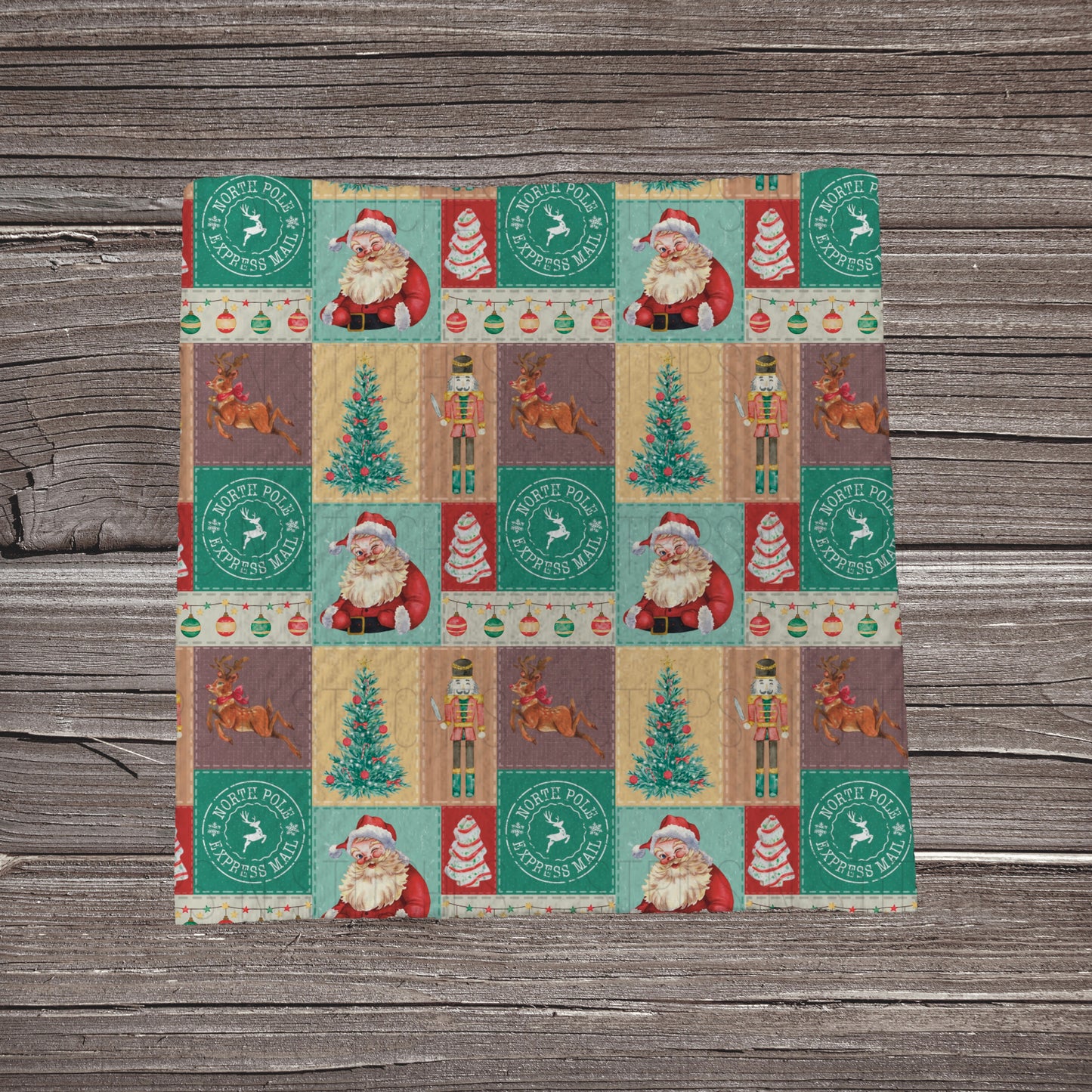 Santa Patchwork | Fabric Strip- Bow Making- Headwrap- Scrunchies