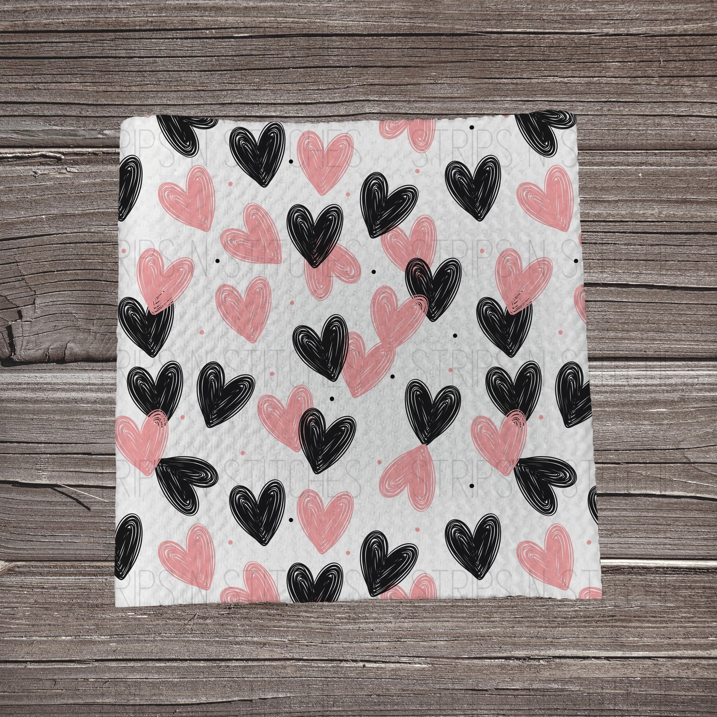 Pink & Black Sketch Stacked Hearts | Bullet Fabric Strip | Bow Making | Scrunchie | Headwraps