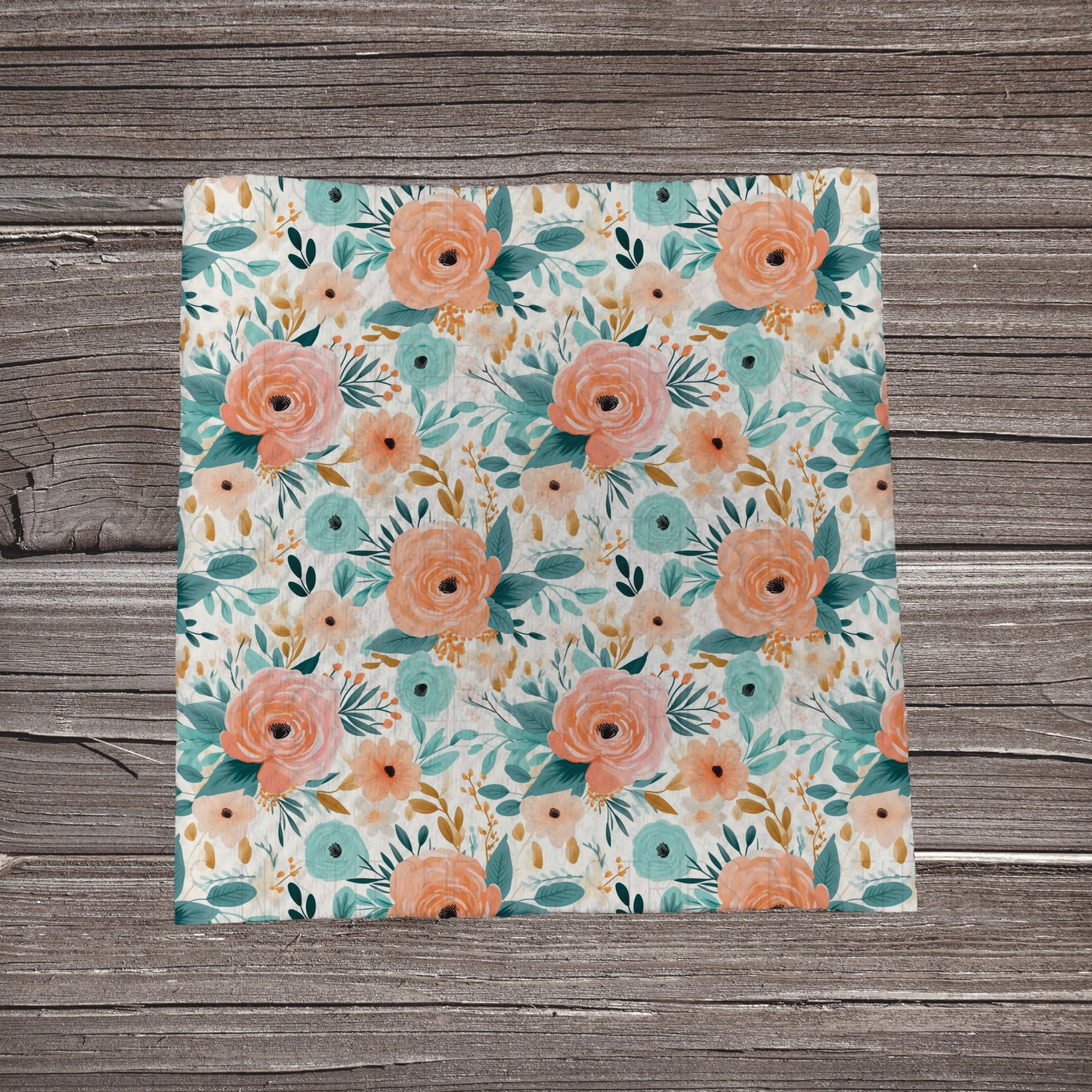 Peach & Turquoise Floral | Fabric Strip- Bow Making- Headwraps- Scrunchies