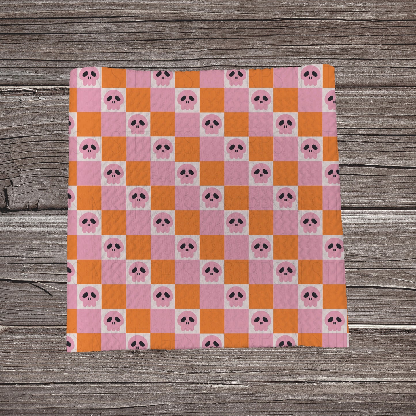 Pink & Orange Checkered Skull | Fabric Strip- Bow Making- Headwraps- Scrunchies
