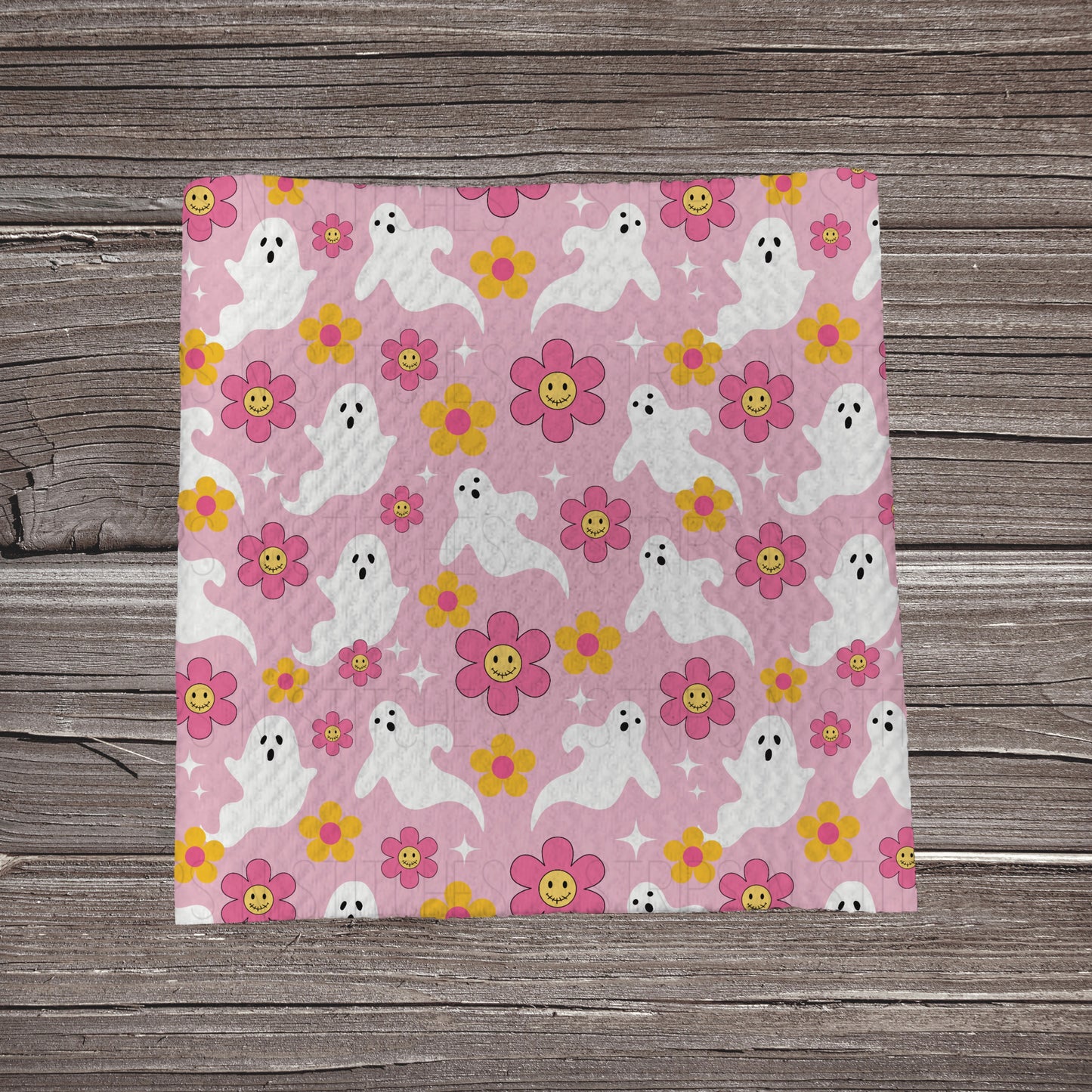 Pink Flowers & Ghosts Scatter | Fabric Strip- Bow Making- Headwraps- Scrunchies