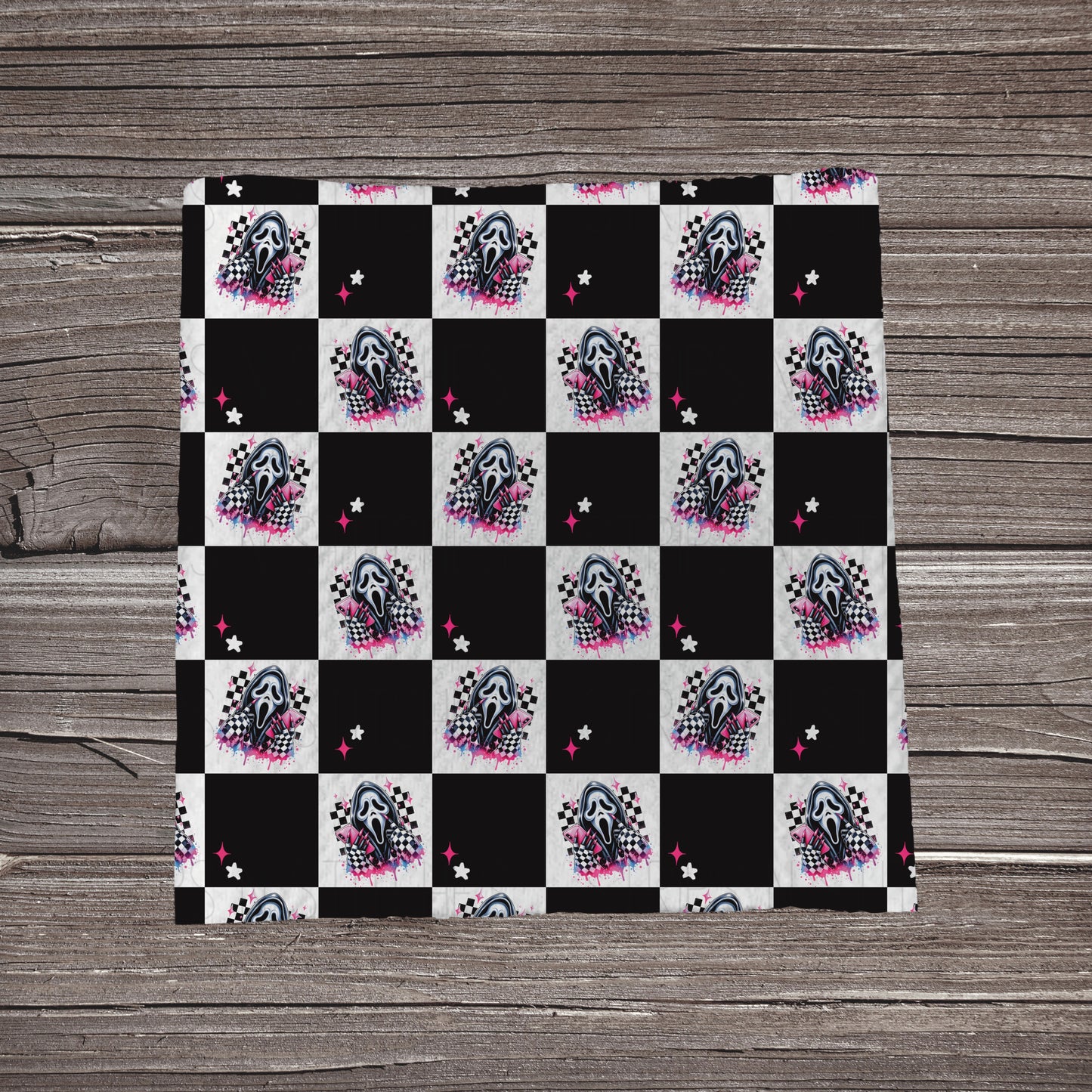 Checkered Ghost Face | Fabric Strip- Bow Making- Headwraps- Scrunchies