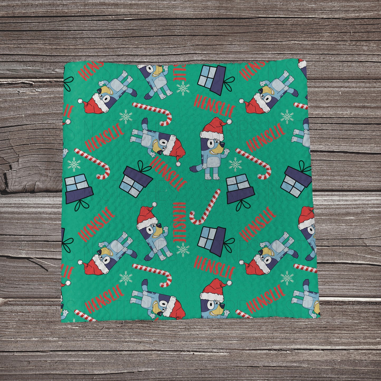 Christmas Bluey- Green - CUSTOM NAME | Bullet Fabric Strip | Bow Making | Scrunchie | Headwraps
