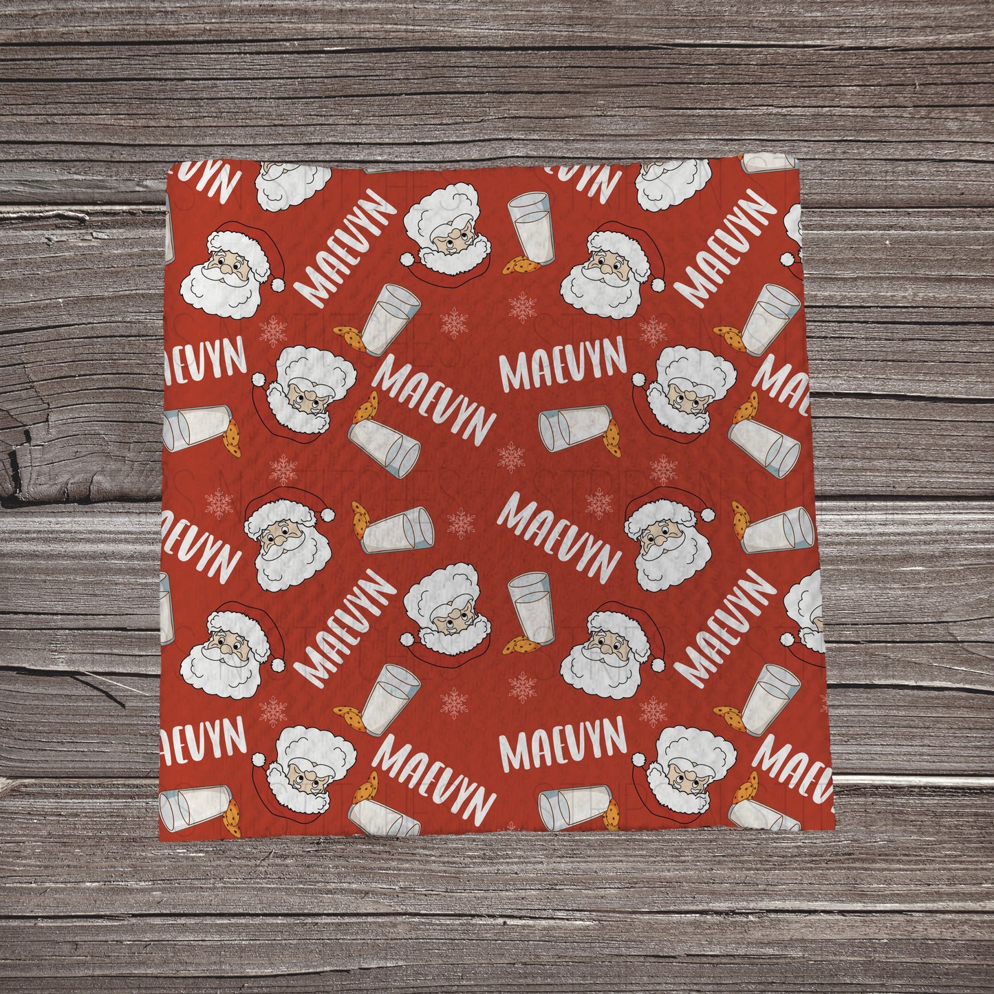 Santa with Cookies & Milk - CUSTOM NAME | Bullet Fabric Strip | Bow Making | Scrunchie | Headwraps
