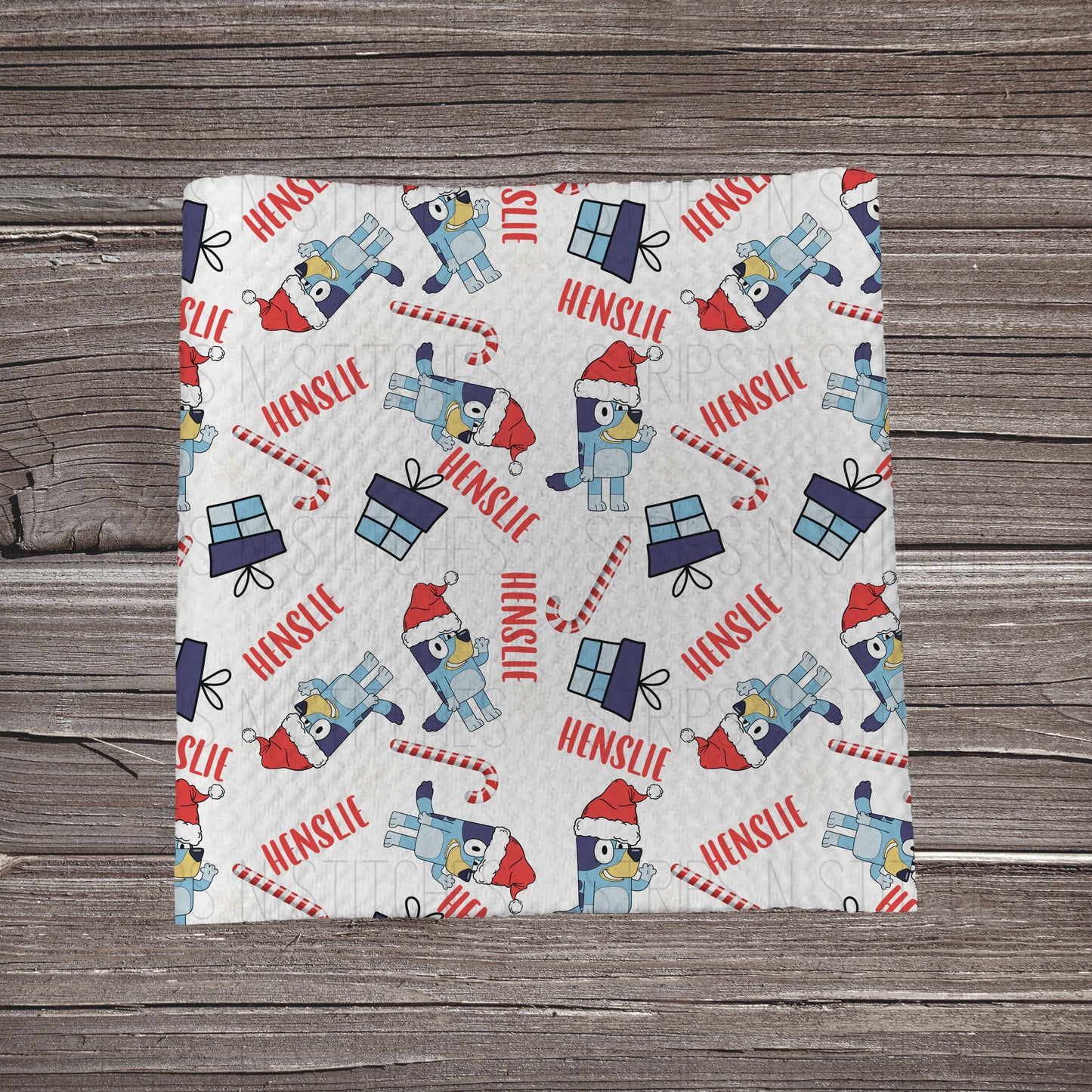 Christmas Bluey- CUSTOM NAME | Bullet Fabric Strip | Bow Making | Scrunchie | Headwraps