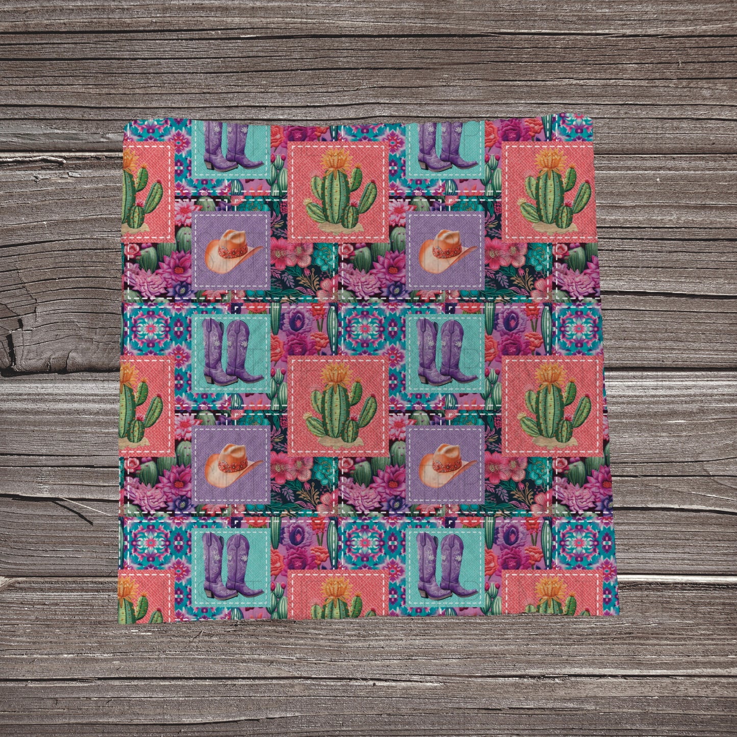 Faux Embroidery Cowgirl Patchwork | Fabric Strip- Bow Making | Headwraps