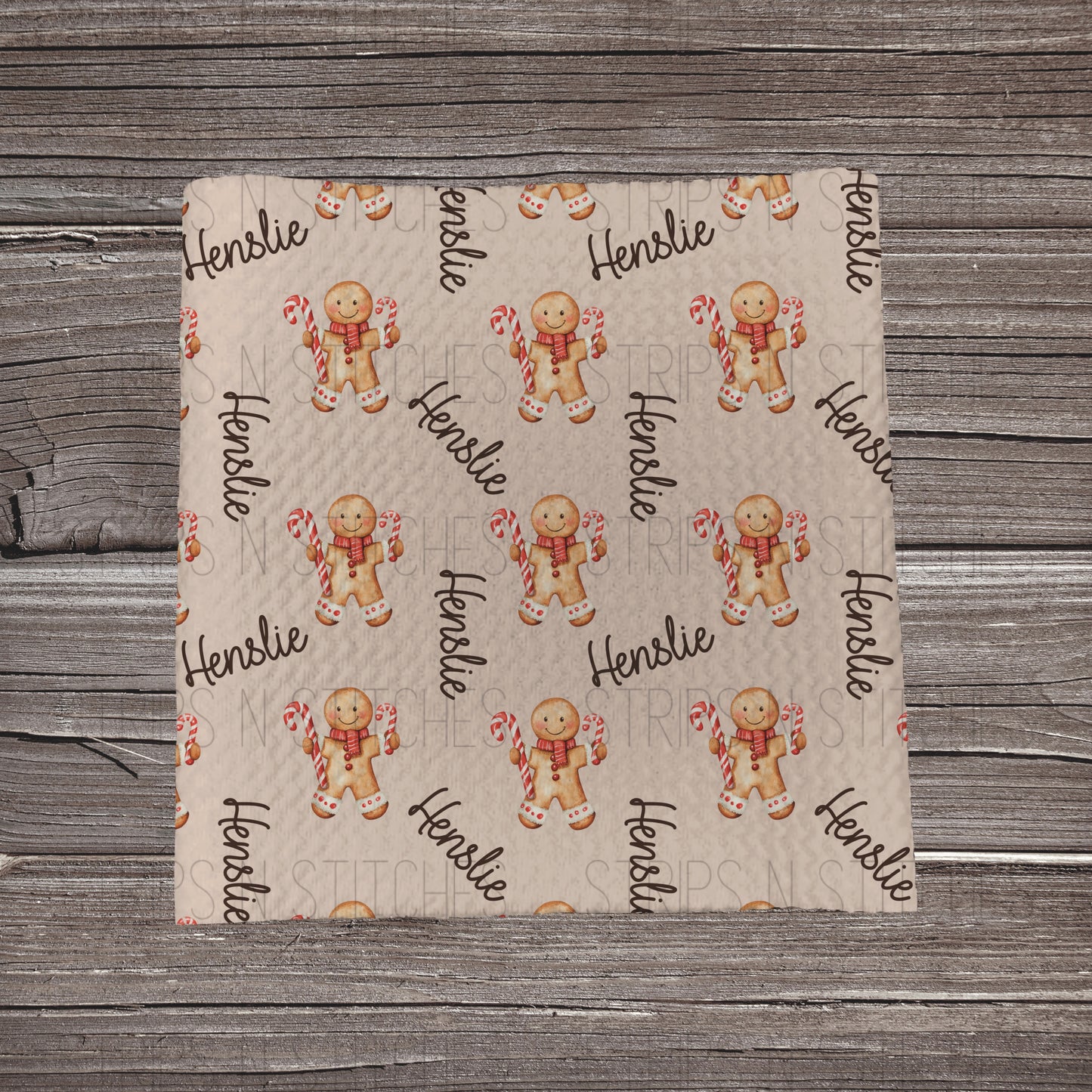 Gingerbread & Candy Canes- CUSTOM NAME | *SHOP EXCLUSIVE PRINT* | Bullet Fabric Strip | Bow Making | Scrunchie | Headwraps