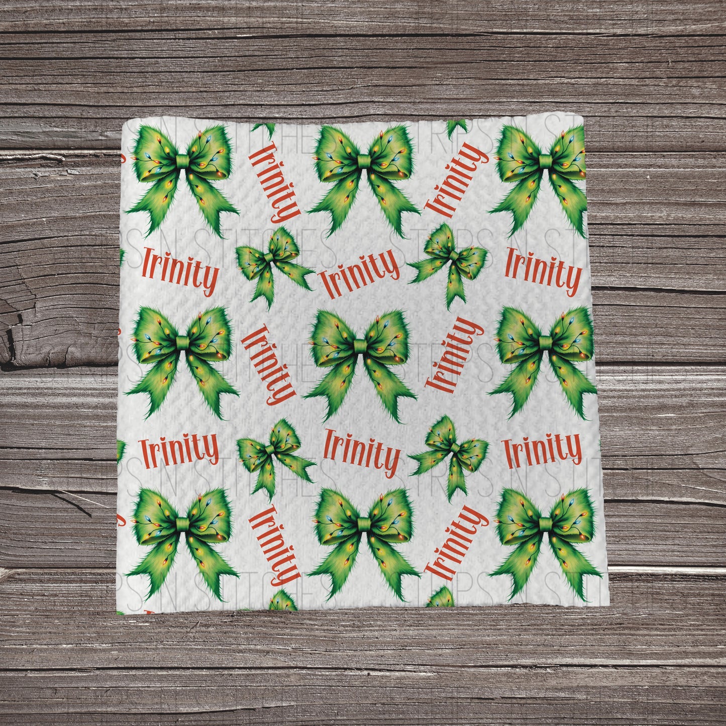 Grinch Bows & Lights - CUSTOM NAME *SHOP EXCLUSIVE PRINT* | Bullet Fabric Strip | Bow Making | Scrunchie | Headwraps