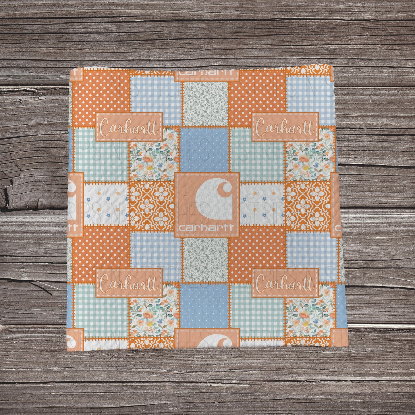 Orange & Blue Floral Carhartt Patchwork | Fabric Strip | Bow Making | Headwrap | Scrunchies