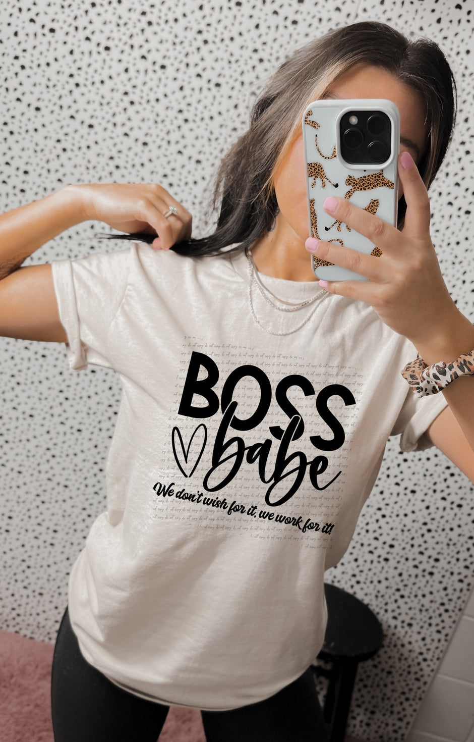Boss babe we dont wish for it we work for it BLACK | Screen Print Transfer | Adult Size | Create Your Own Shirt