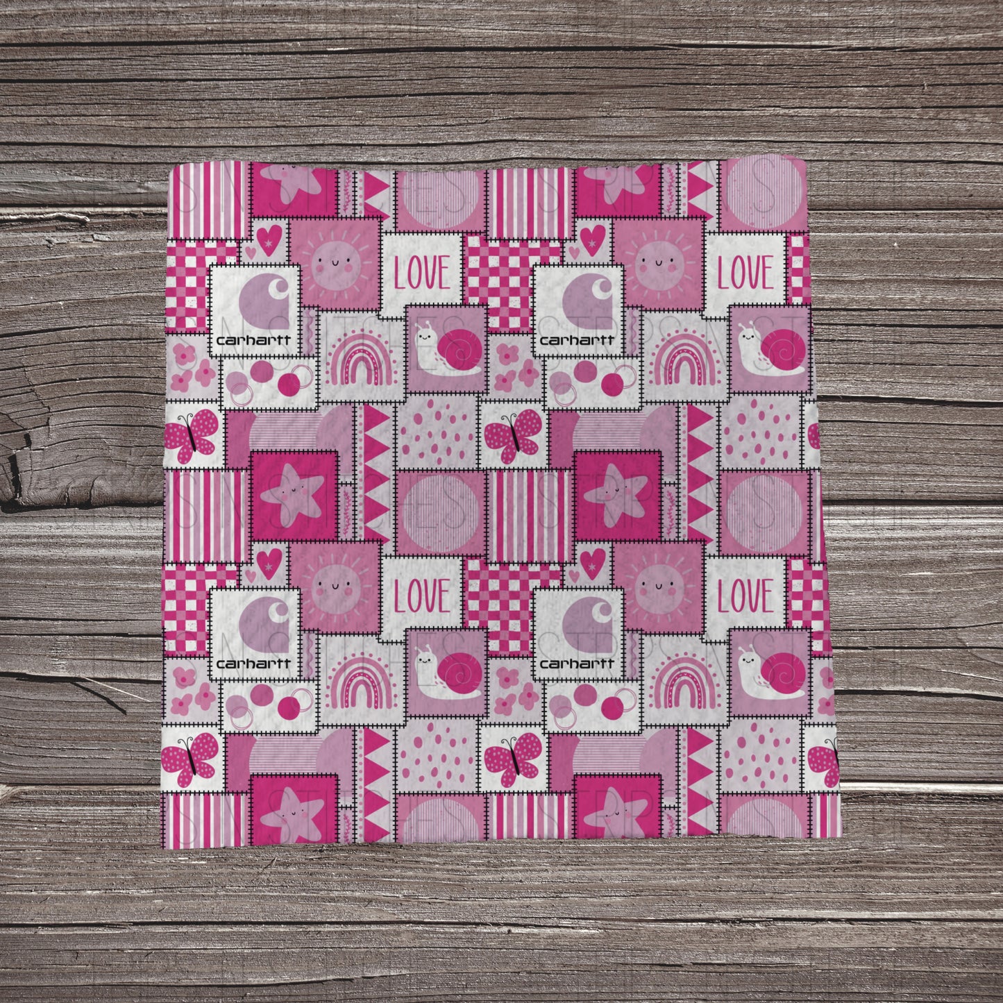 Pink Love Carhartt Patchwork | Fabric Strip- Bow Making- Headwrap- Scrunchies